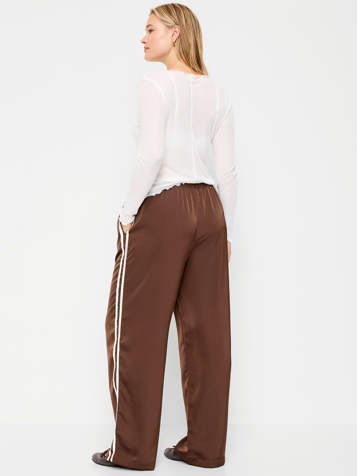 High-Waisted Satin Track Pants - Earthen