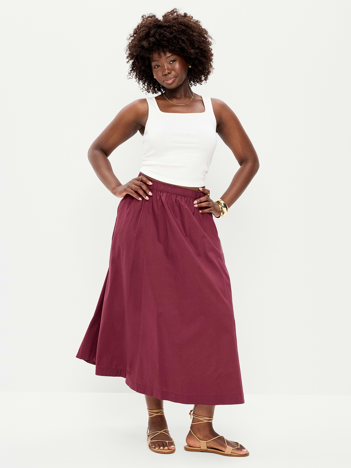 Poplin Midi Skirt - Red Lacquer