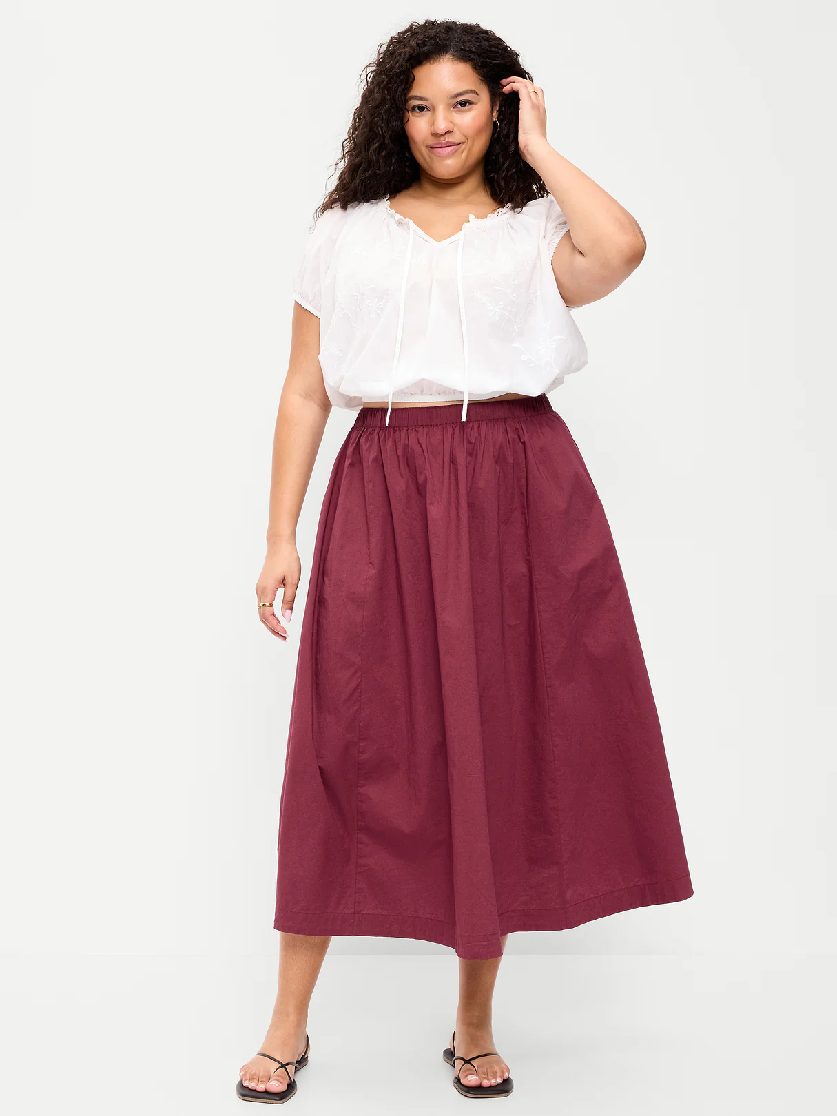 Poplin Midi Skirt - Red Lacquer