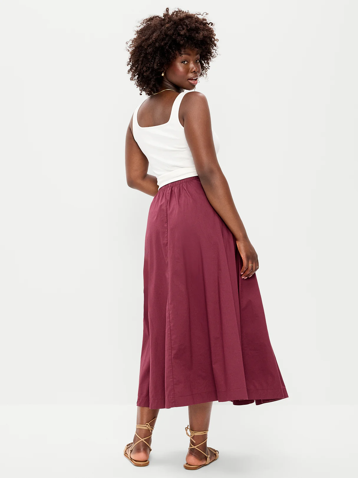 Poplin Midi Skirt - Red Lacquer