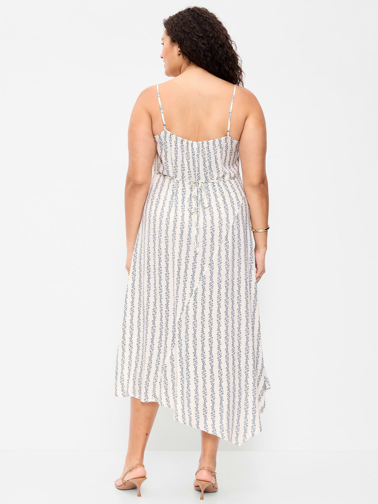 Fit & Flare Tie-Back Asymmetrical Midi Dress - Blue Floral