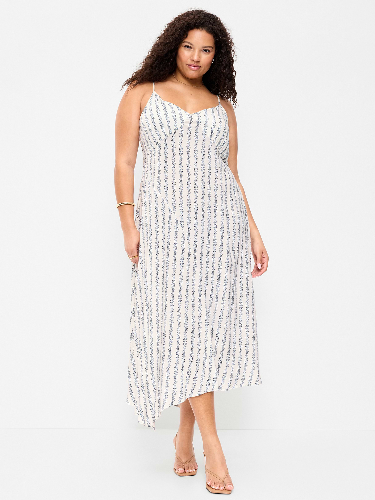 Fit & Flare Tie-Back Asymmetrical Midi Dress - Blue Floral