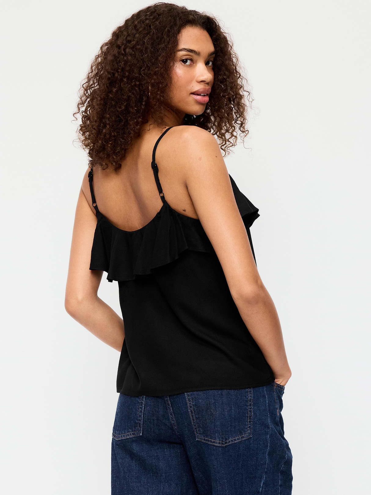 Ruffle-Front Tank Top - Black Jack