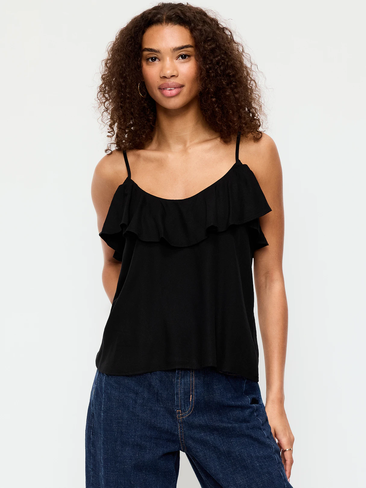 Ruffle-Front Tank Top - Black Jack