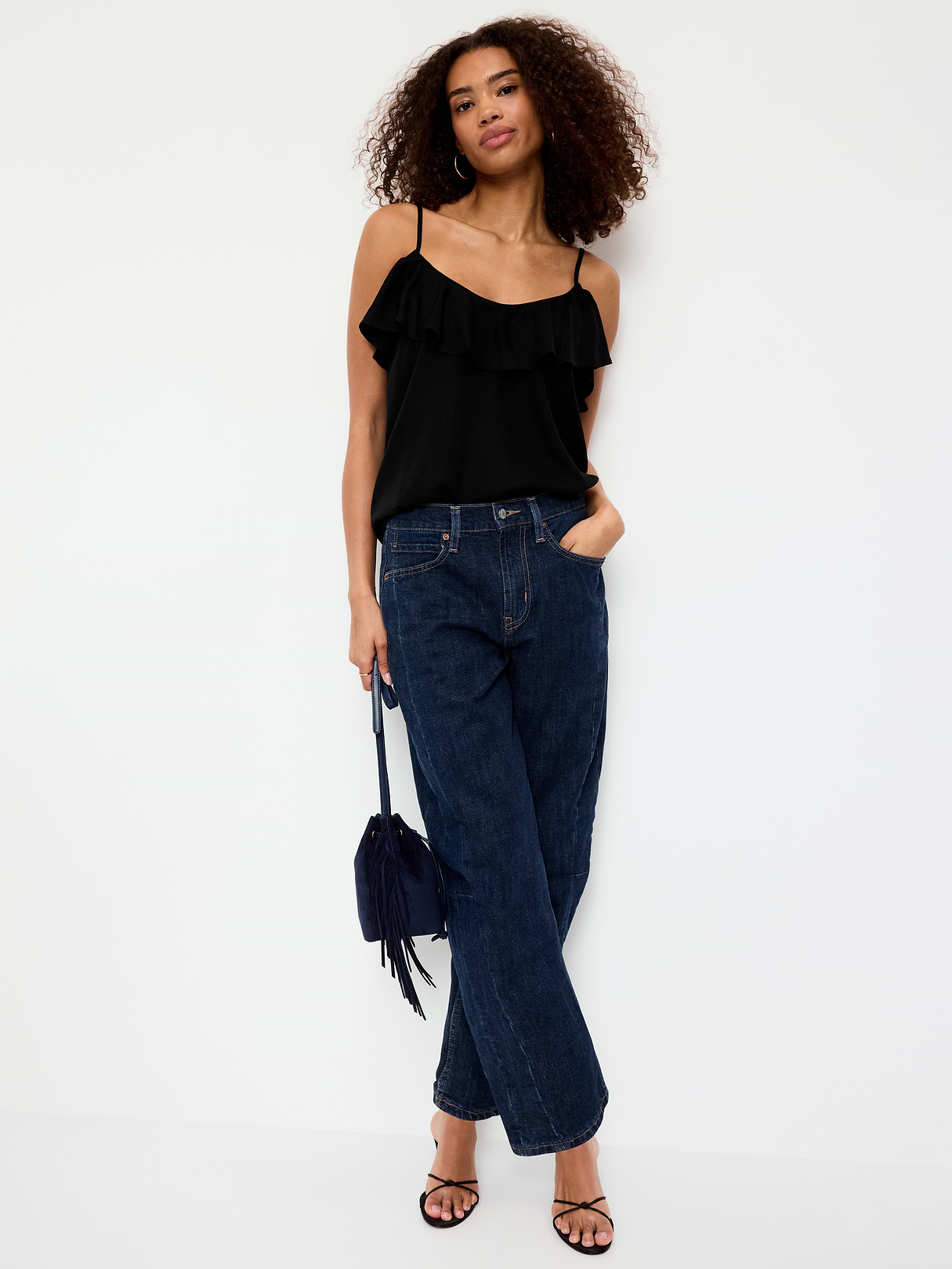 Ruffle-Front Tank Top - Black Jack