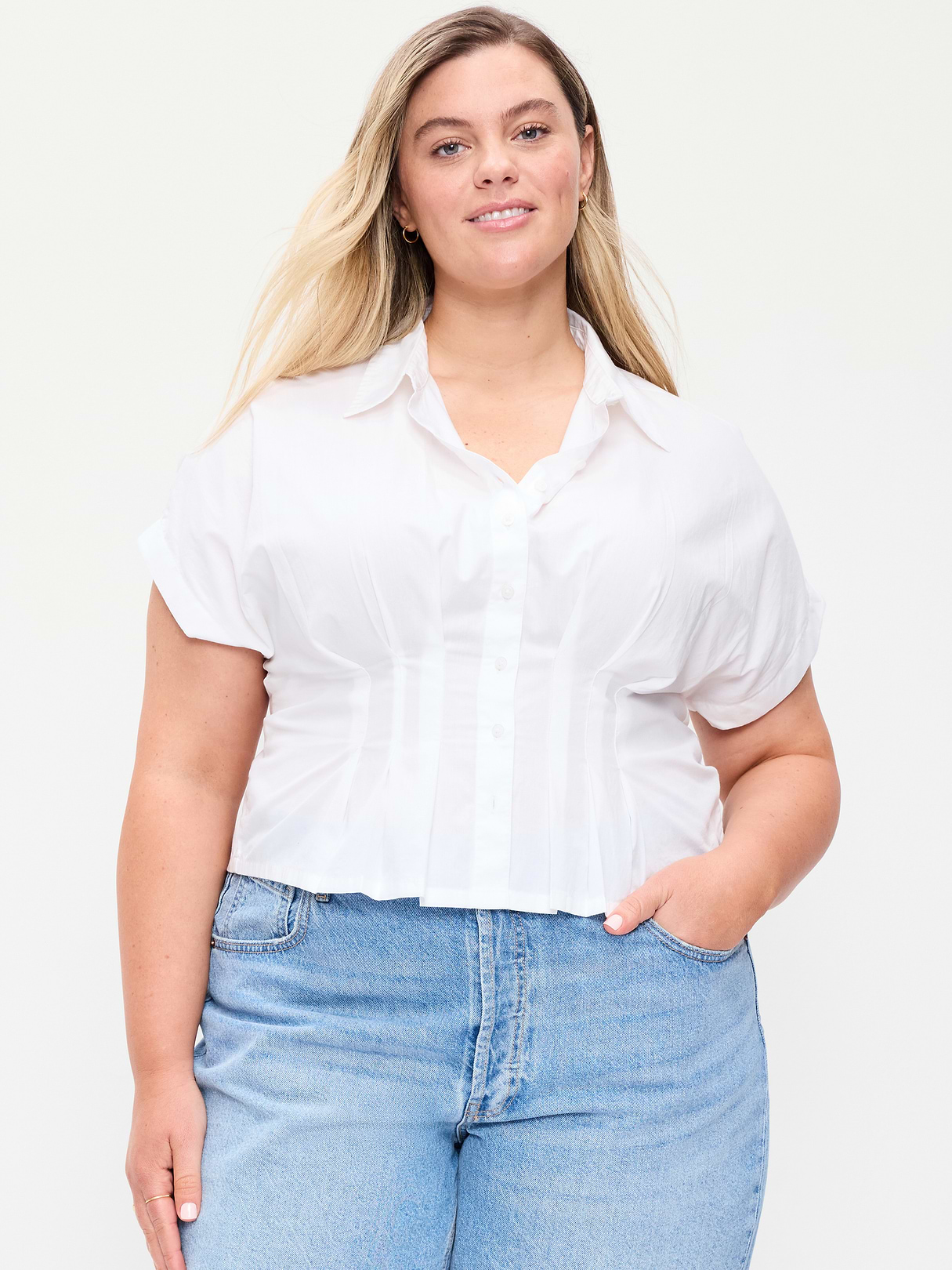 Slim-Waisted Button-Down Shirt - White Lilies