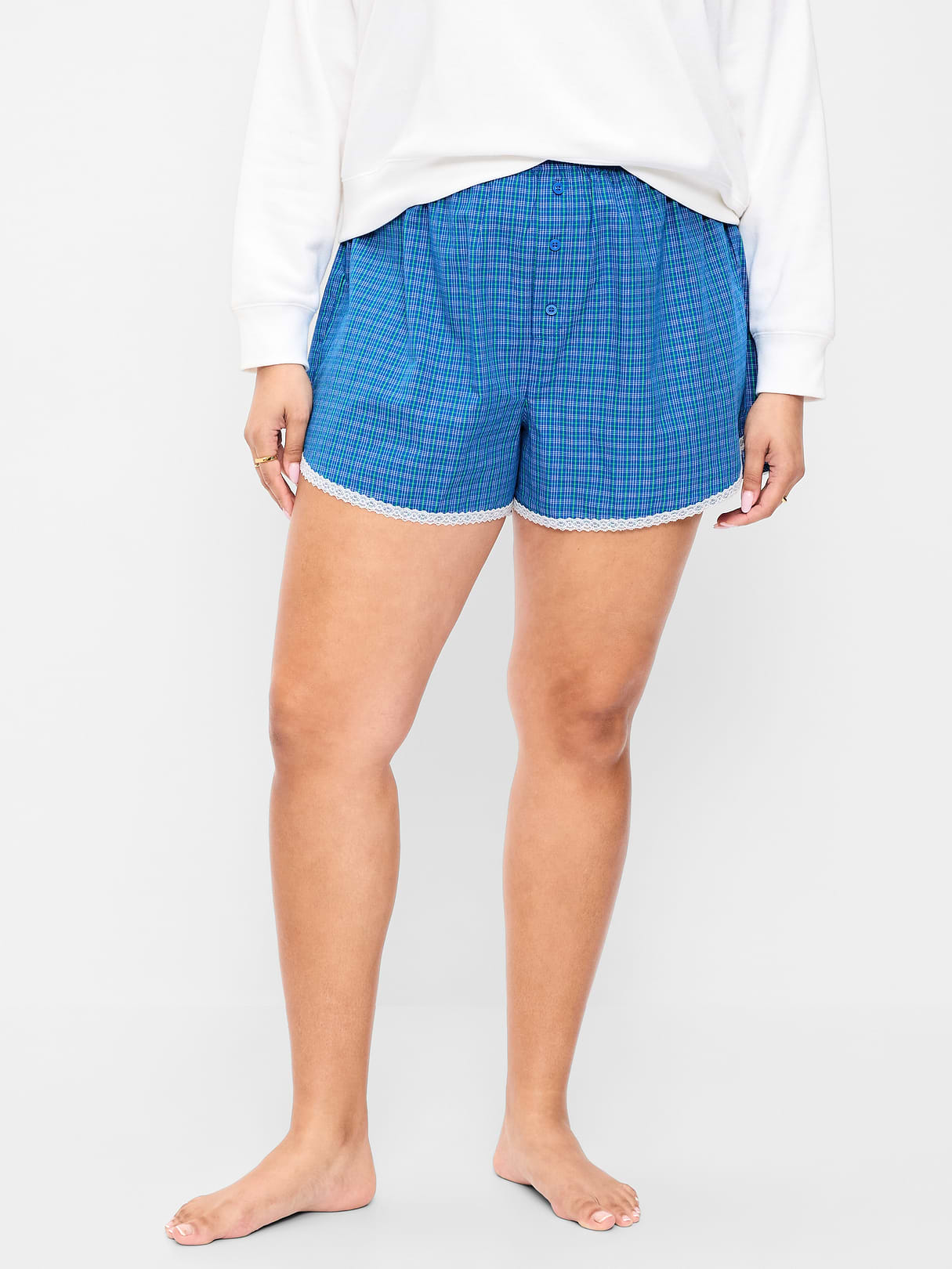 Classic Poplin Boxer Pajama Shorts - Small Blue Plaid
