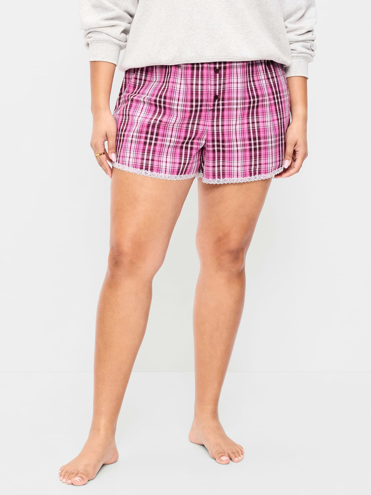 Classic Poplin Boxer Pajama Shorts - Pink Plaid