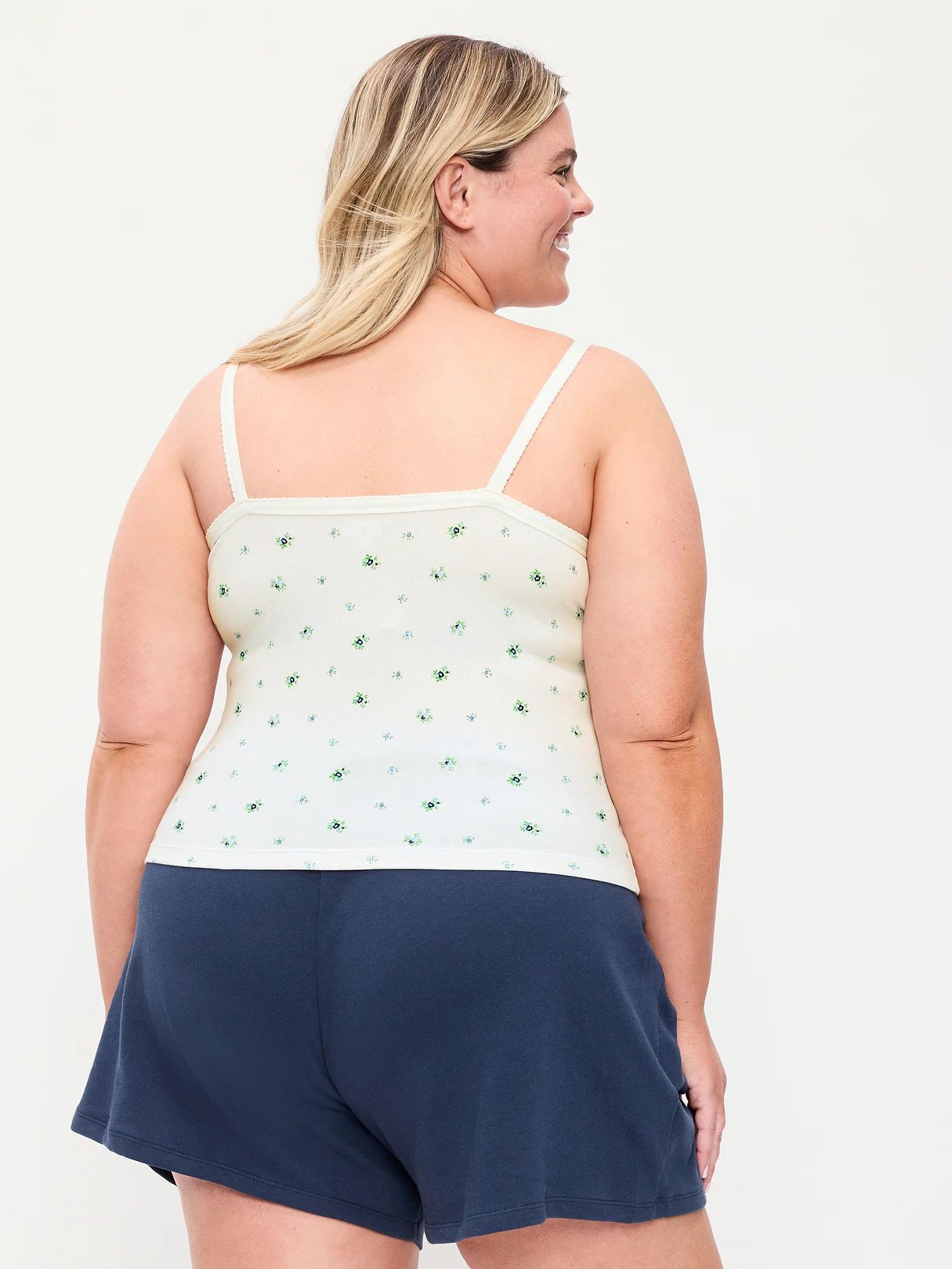 Button-Front Cami Tank Top - White Floral