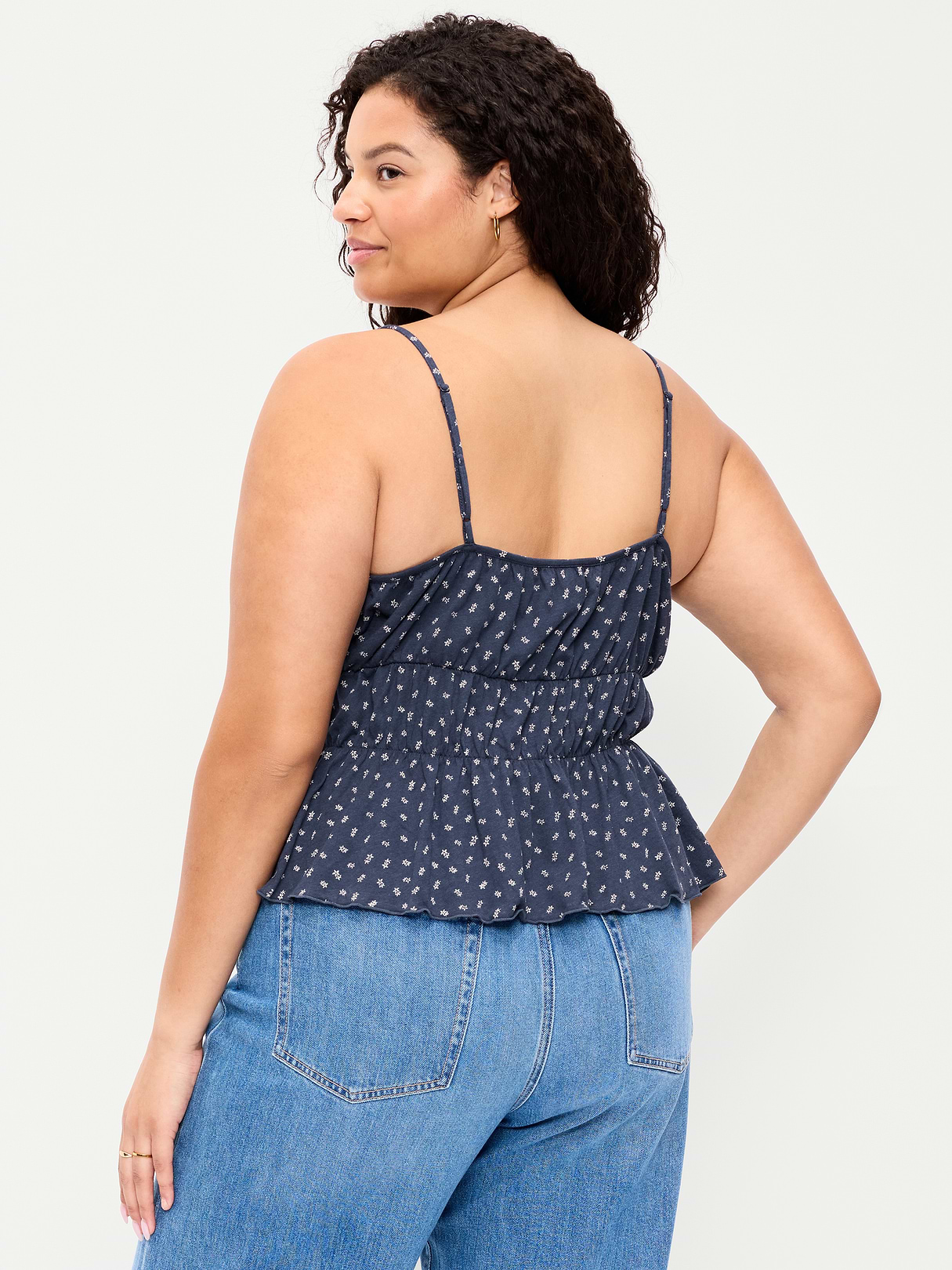 Lace-Trim Smocked-Waist Tank Top - Blue Floral