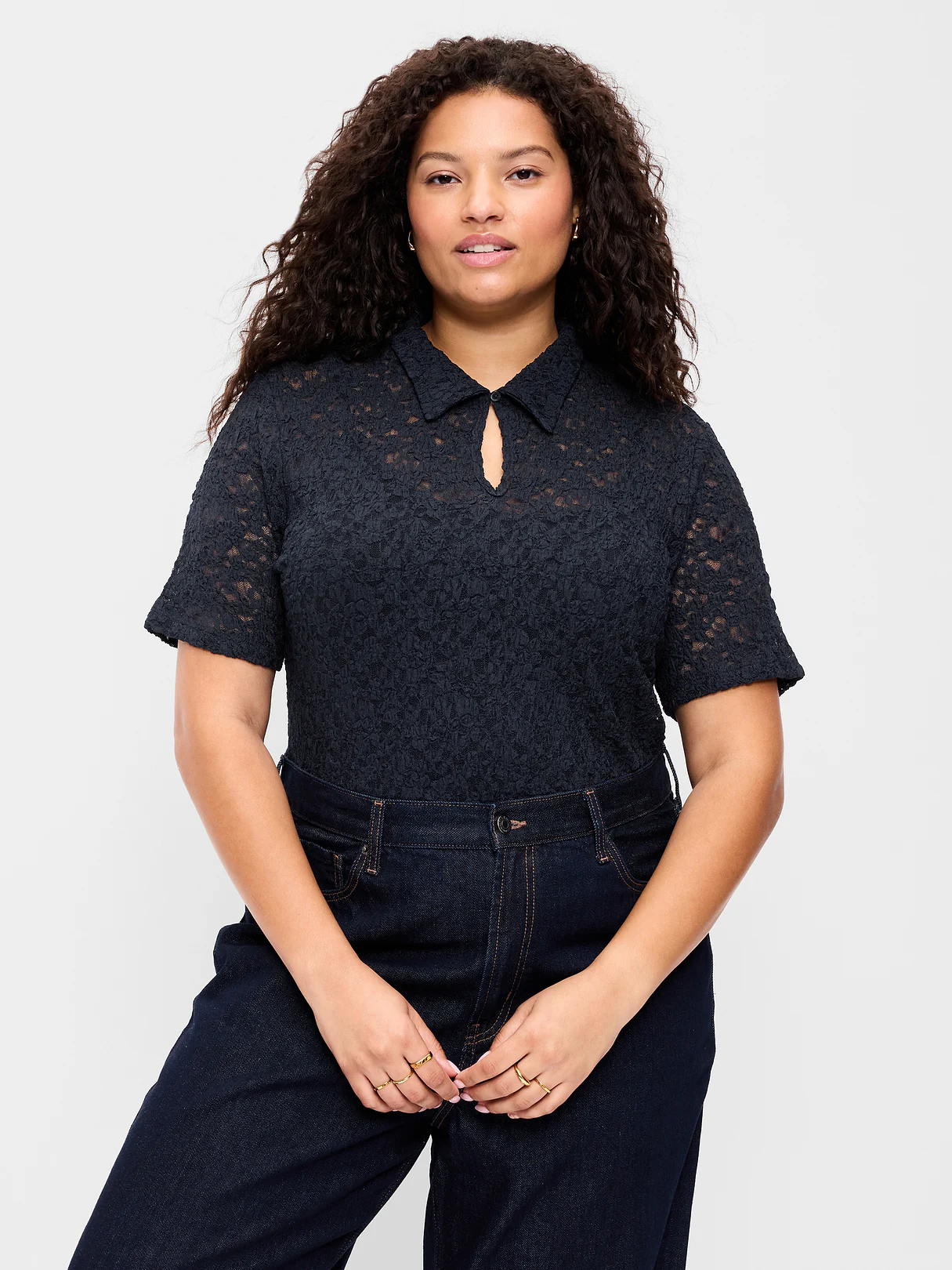 Lace Keyhole Polo Top - In the Navy