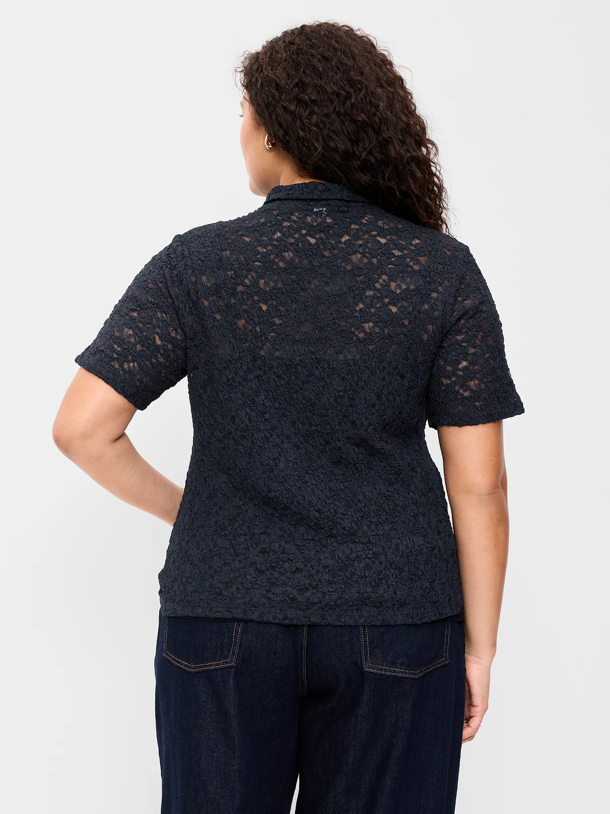 Lace Keyhole Polo Top - In the Navy