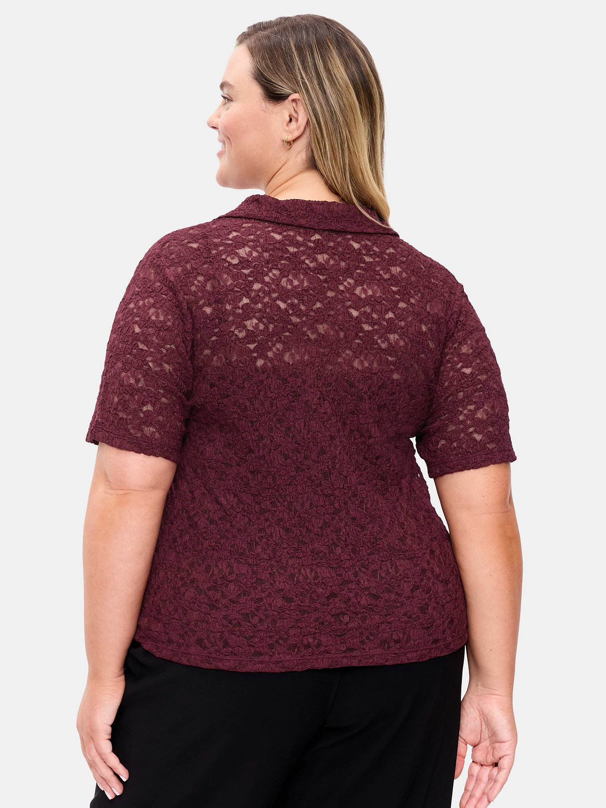 Lace Keyhole Polo Top - Red Lacquer