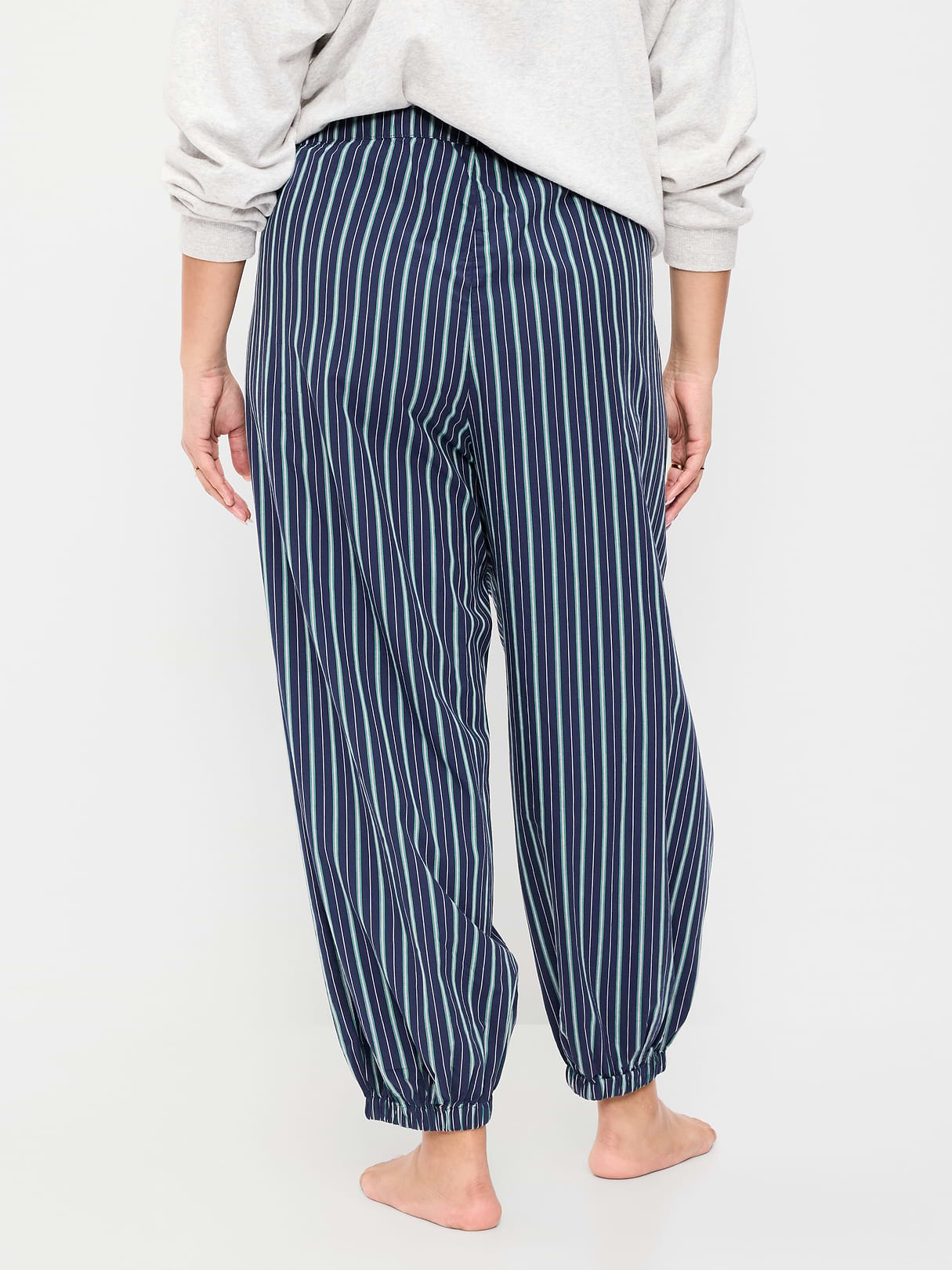 Cinched Poplin Balloon Pants - Navy Stripe