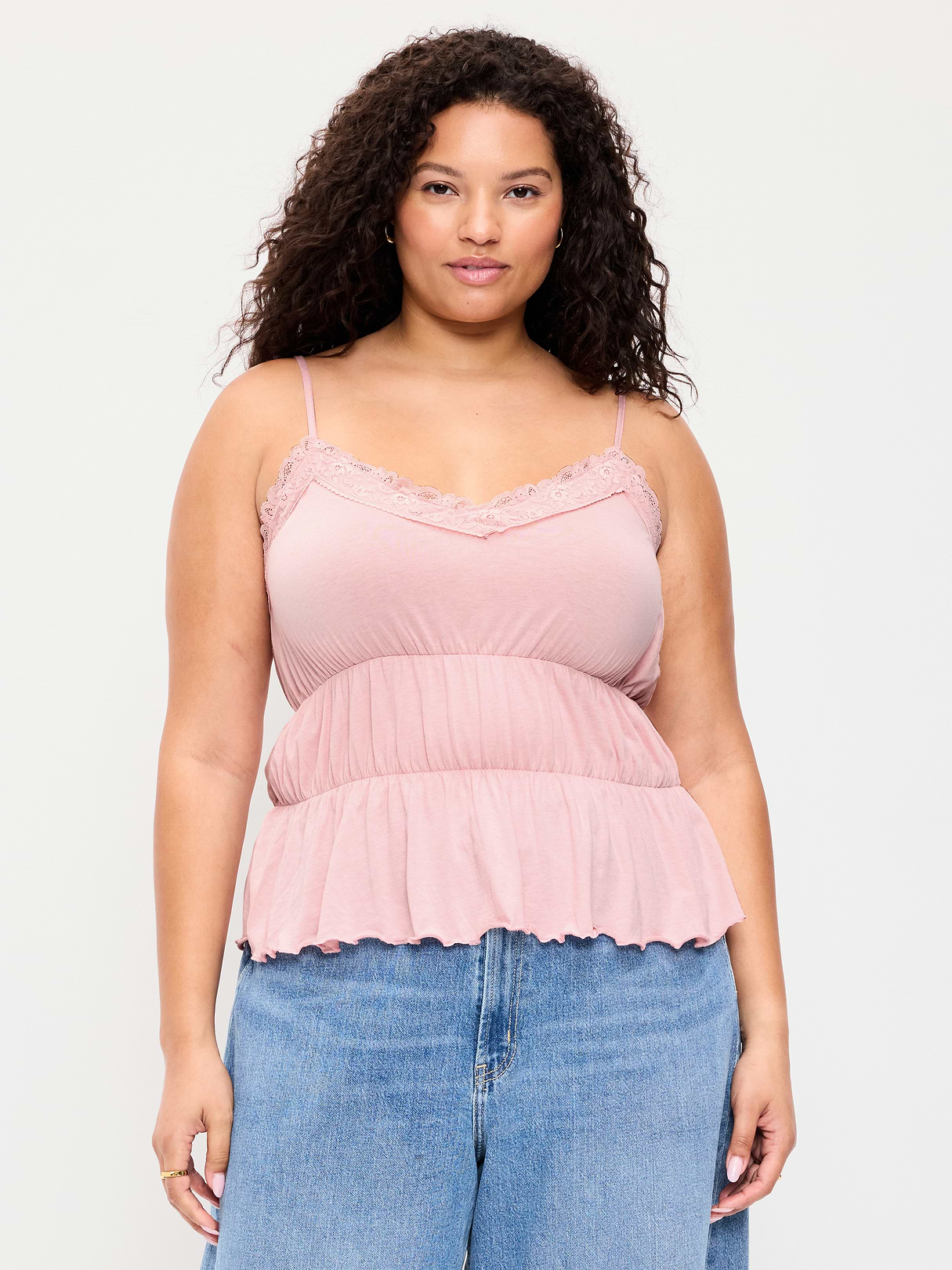 Lace-Trim Smocked-Waist Tank Top - Abalone Pink