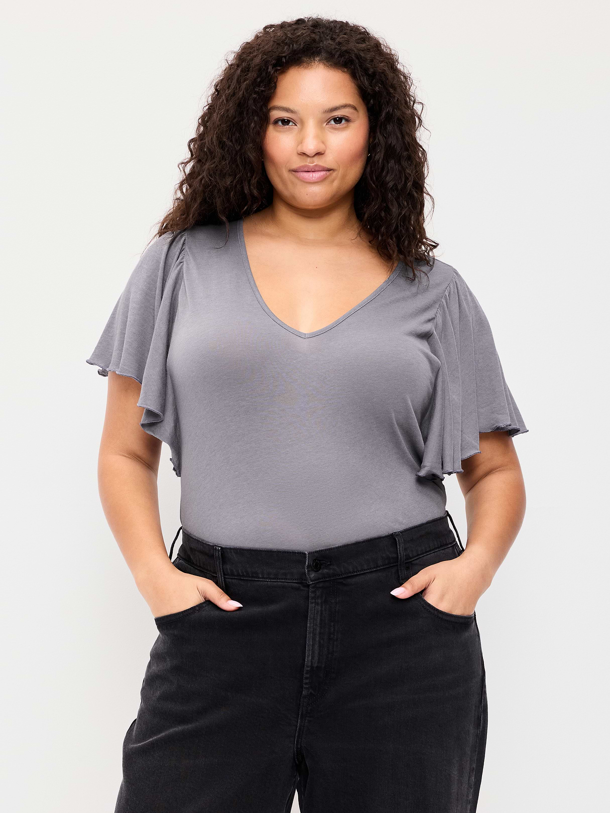 V-Neck Flutter Sleeve Top - Shooting Star