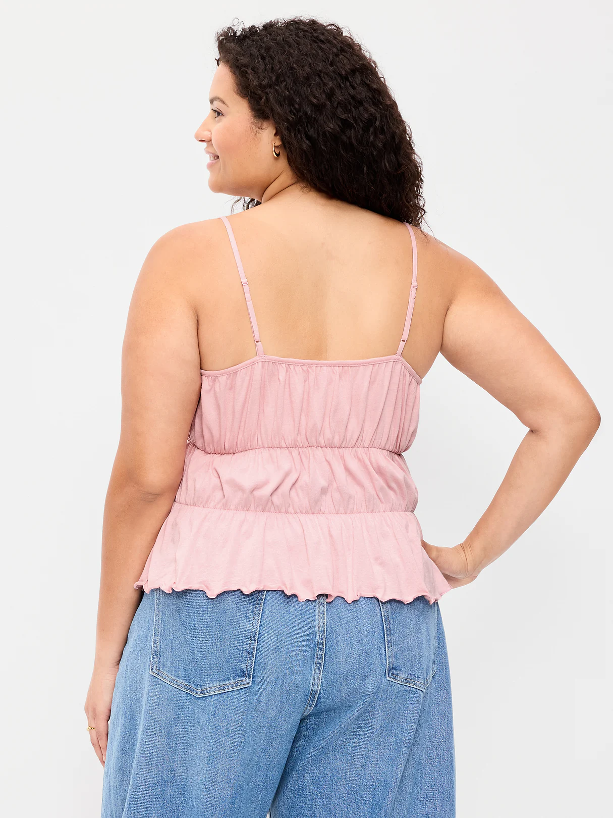 Lace-Trim Smocked-Waist Tank Top - Abalone Pink