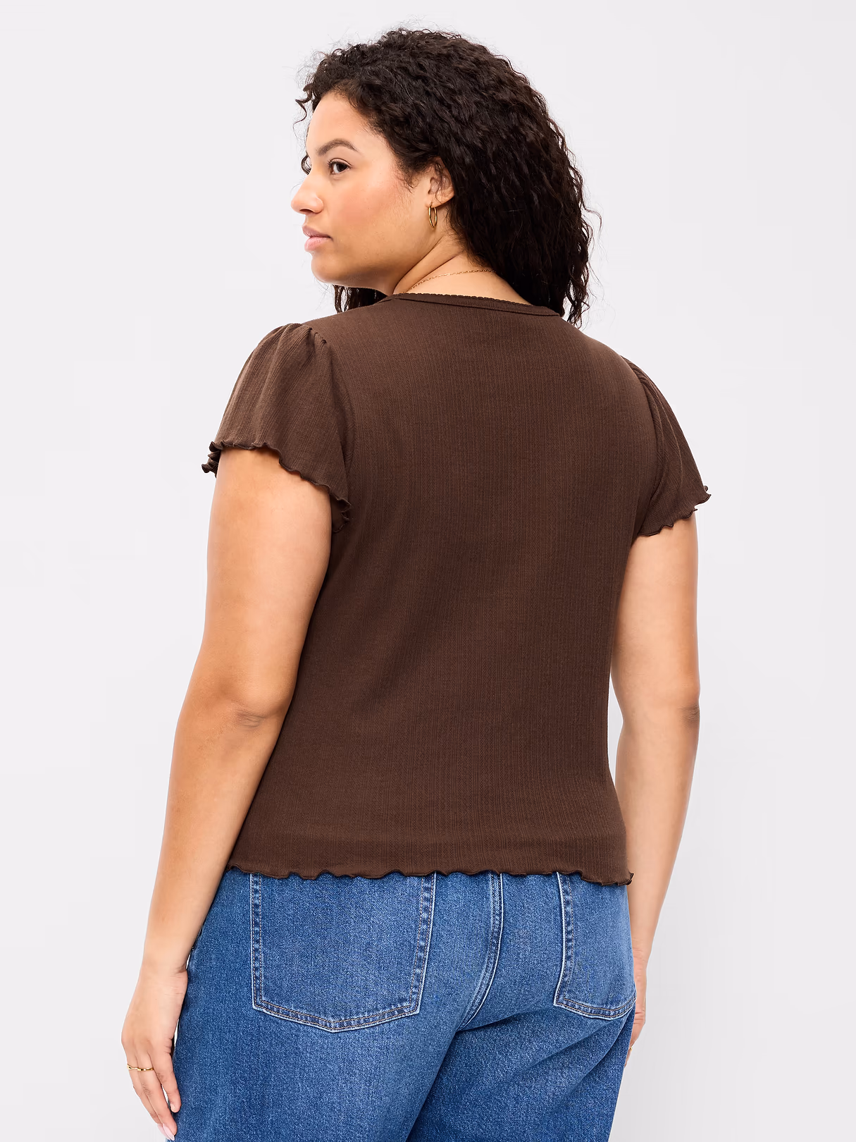 Lettuce-Edge Pointelle Top - Earthen