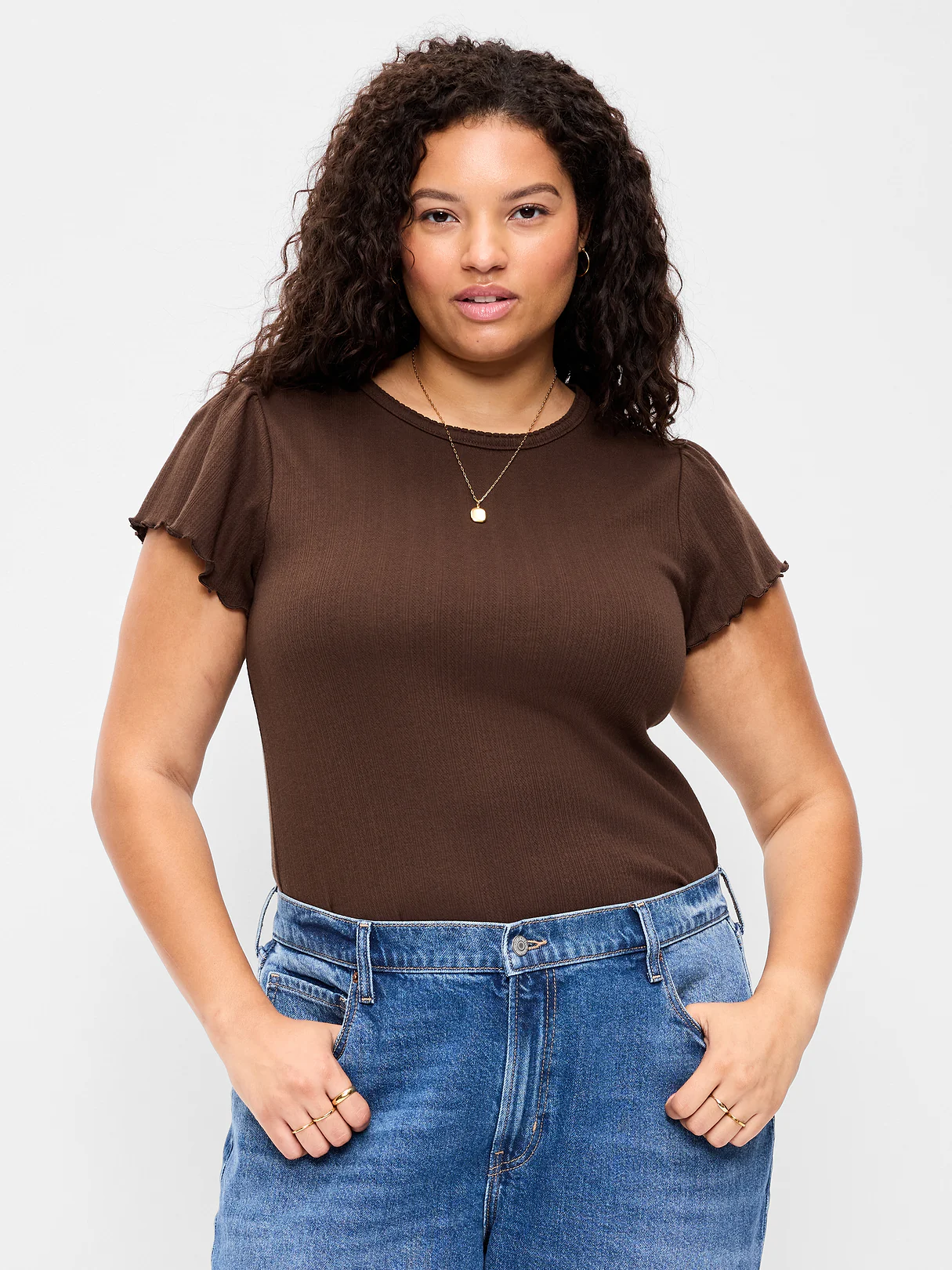 Lettuce-Edge Pointelle Top - Earthen