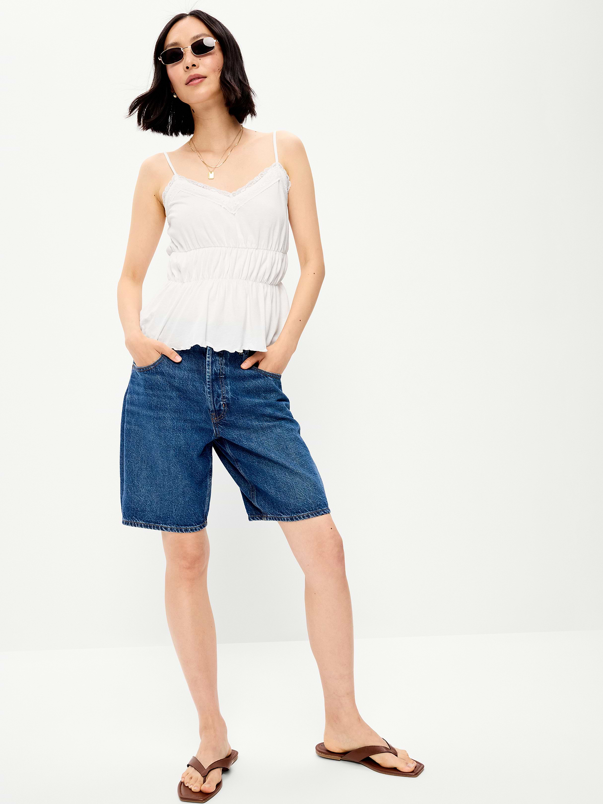 Lace-Trim Smocked-Waist Tank Top - Calla Lily White