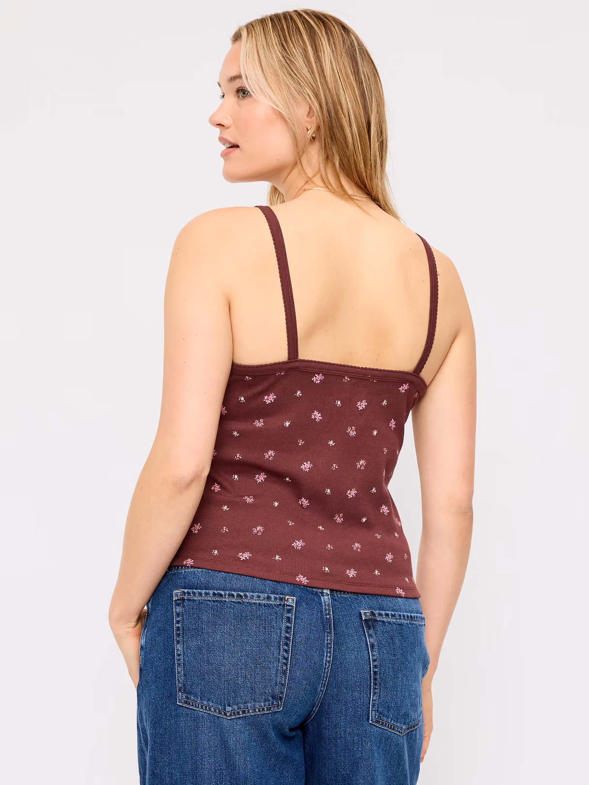 Button-Front Cami Tank Top - Red Floral