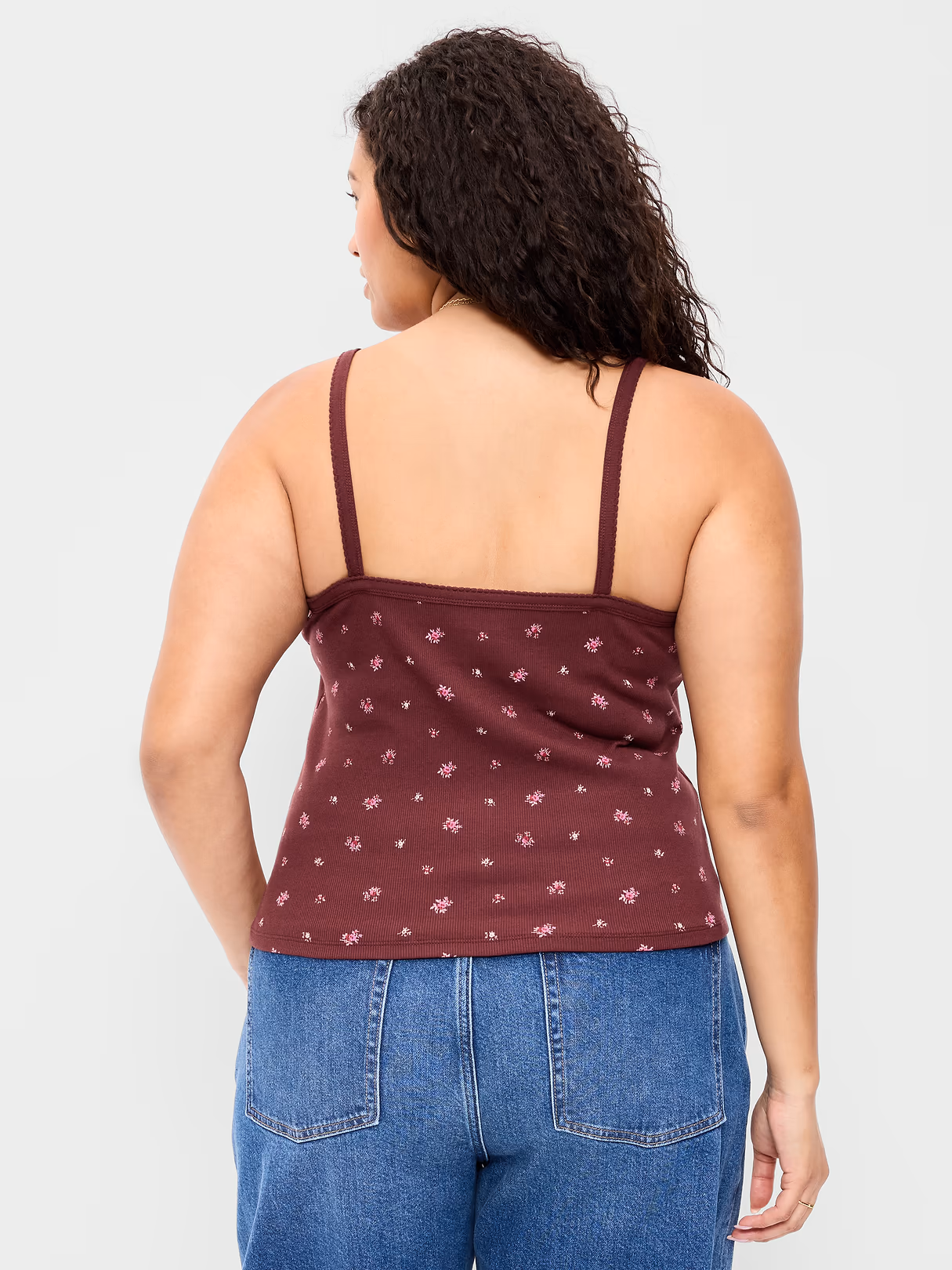 Button-Front Cami Tank Top - Red Floral