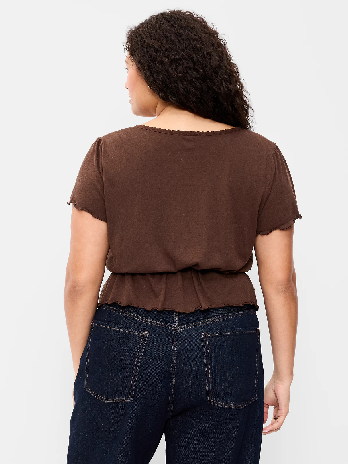 Lace-Trim Button-Down Top - Earthen