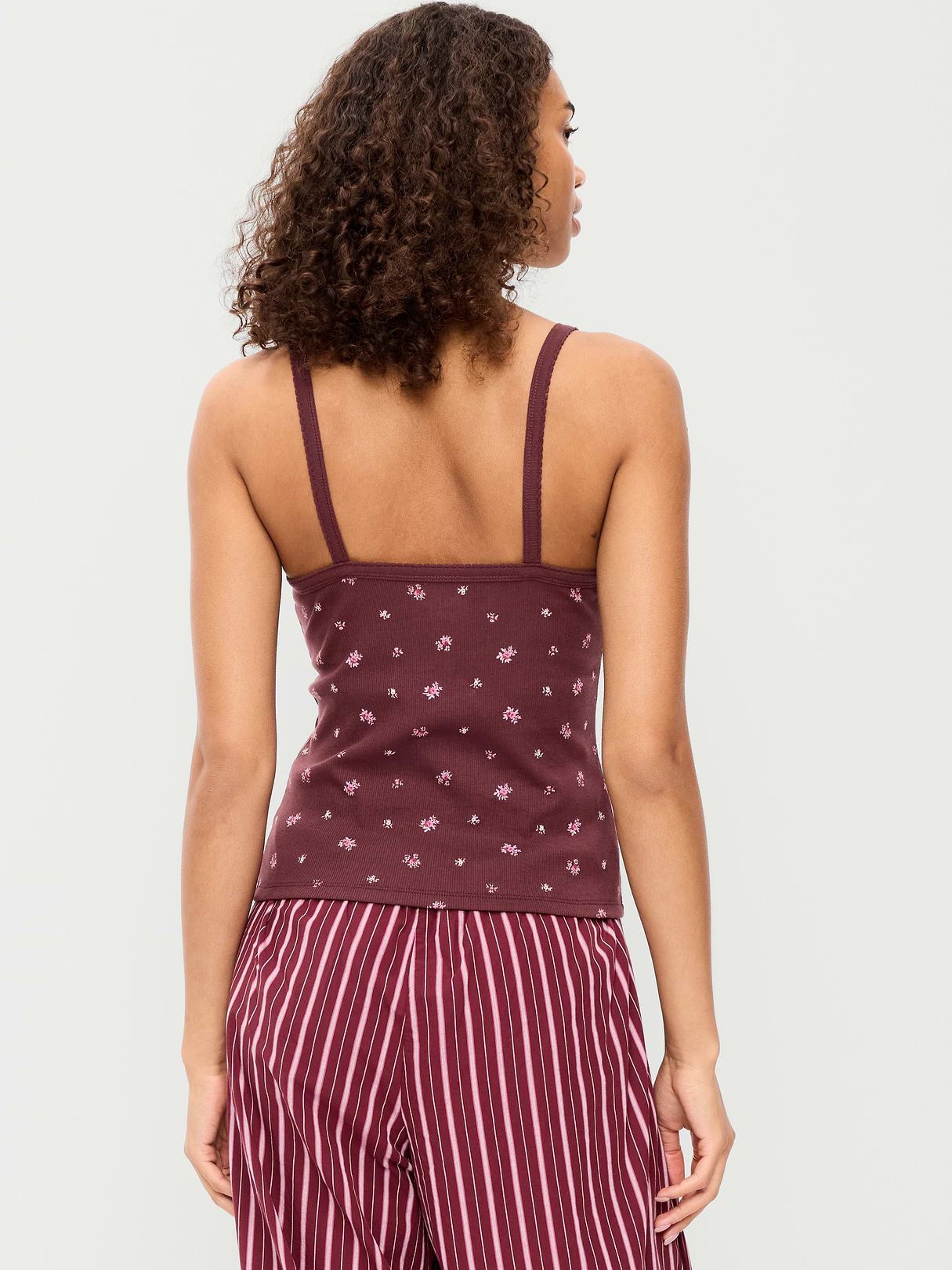 Button-Front Cami Tank Top - Red Floral