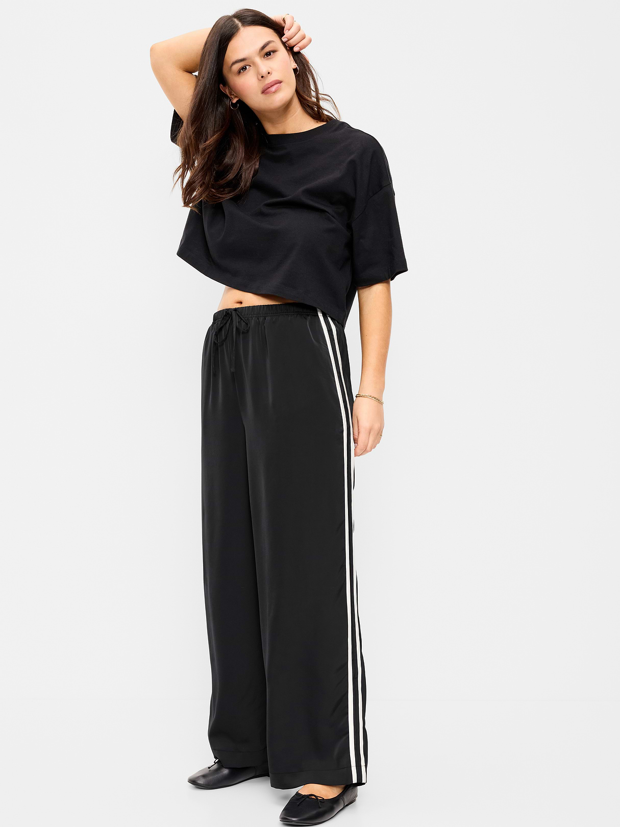 High-Waisted Satin Track Pants - Black Jack