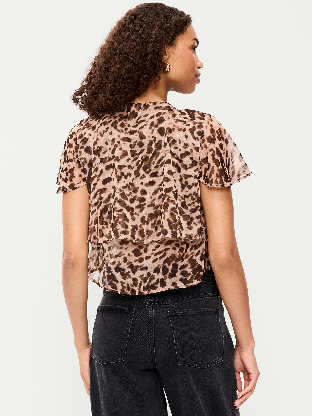 Tiered Ruffle Tie-Front Top - Animal Print