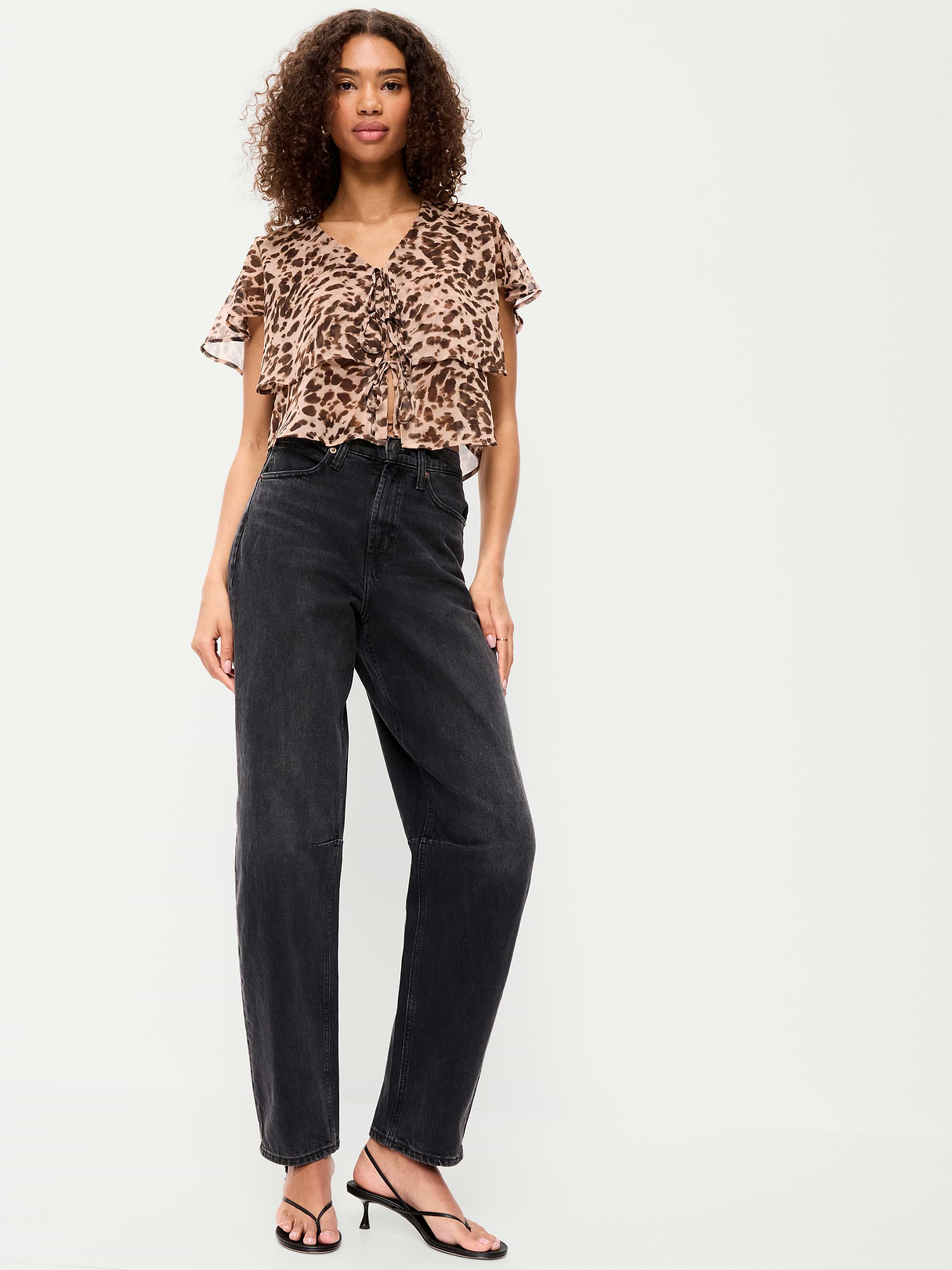 Tiered Ruffle Tie-Front Top - Animal Print