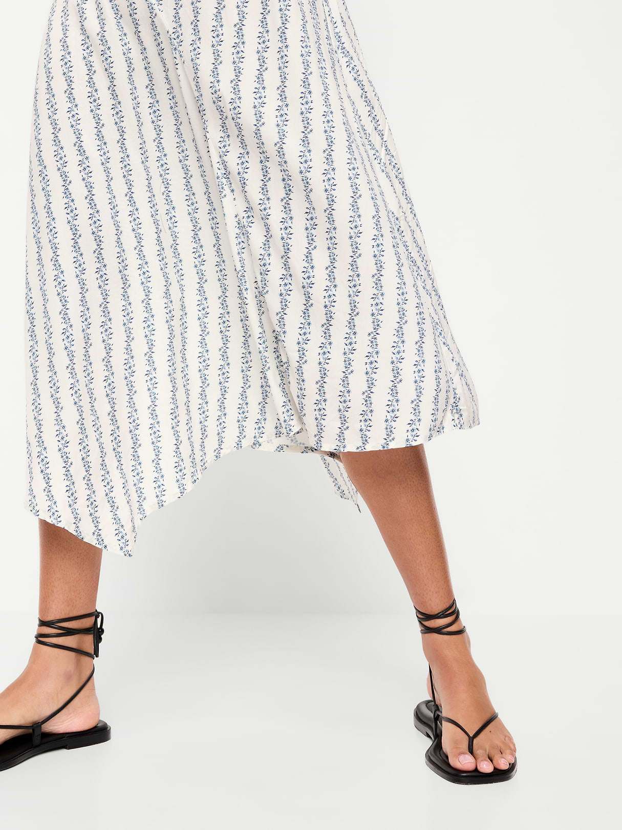 Fit & Flare Tie-Back Asymmetrical Midi Dress - Blue Floral