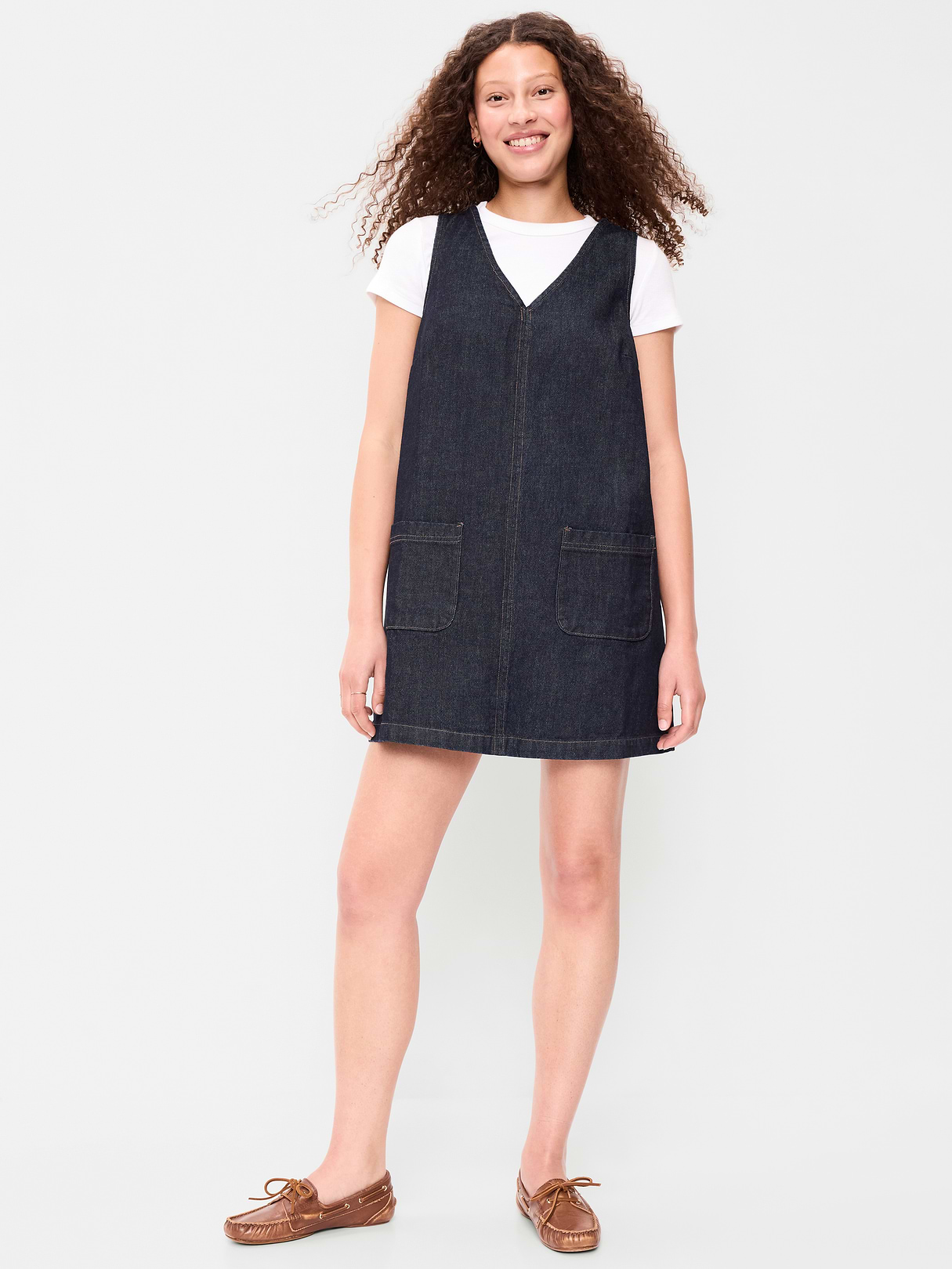 Sleeveless Pinafore Mini Dress - Dark Wash