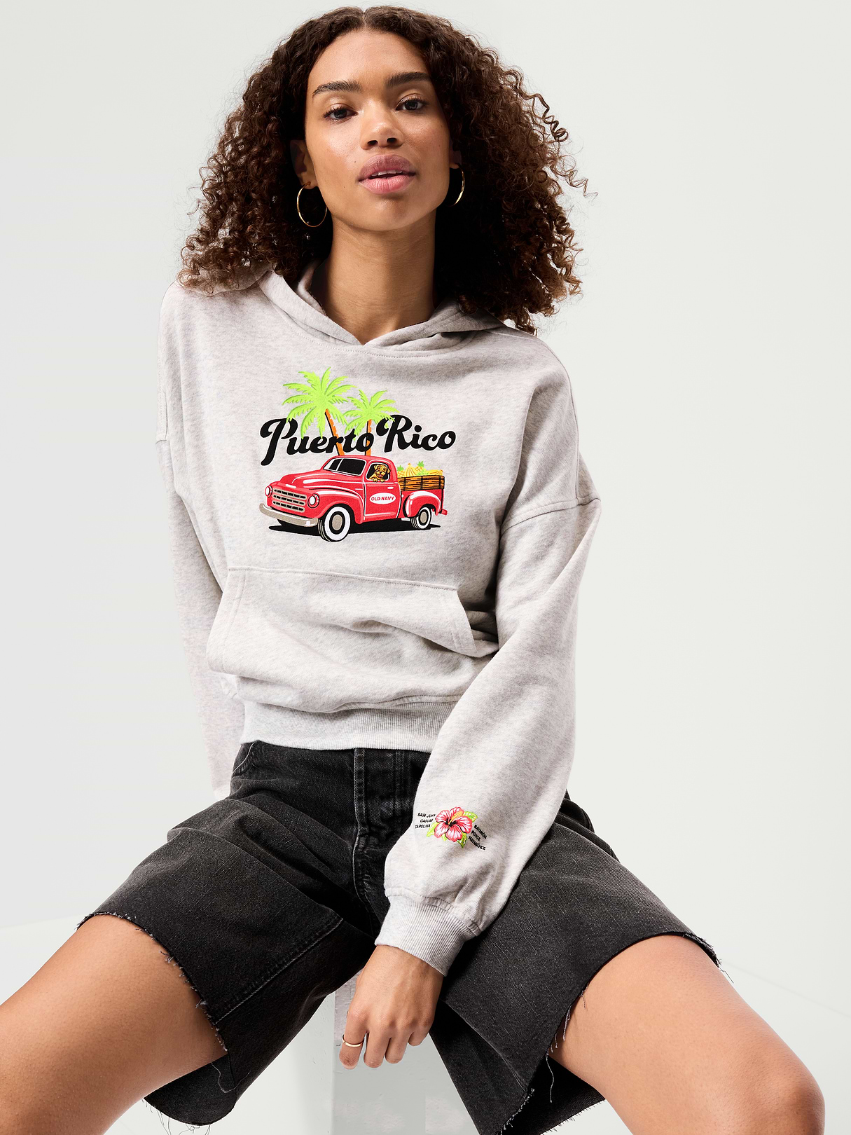 Oversized Pullover Graphic Hoodie Sweatshirt - Faux-Heather Gray