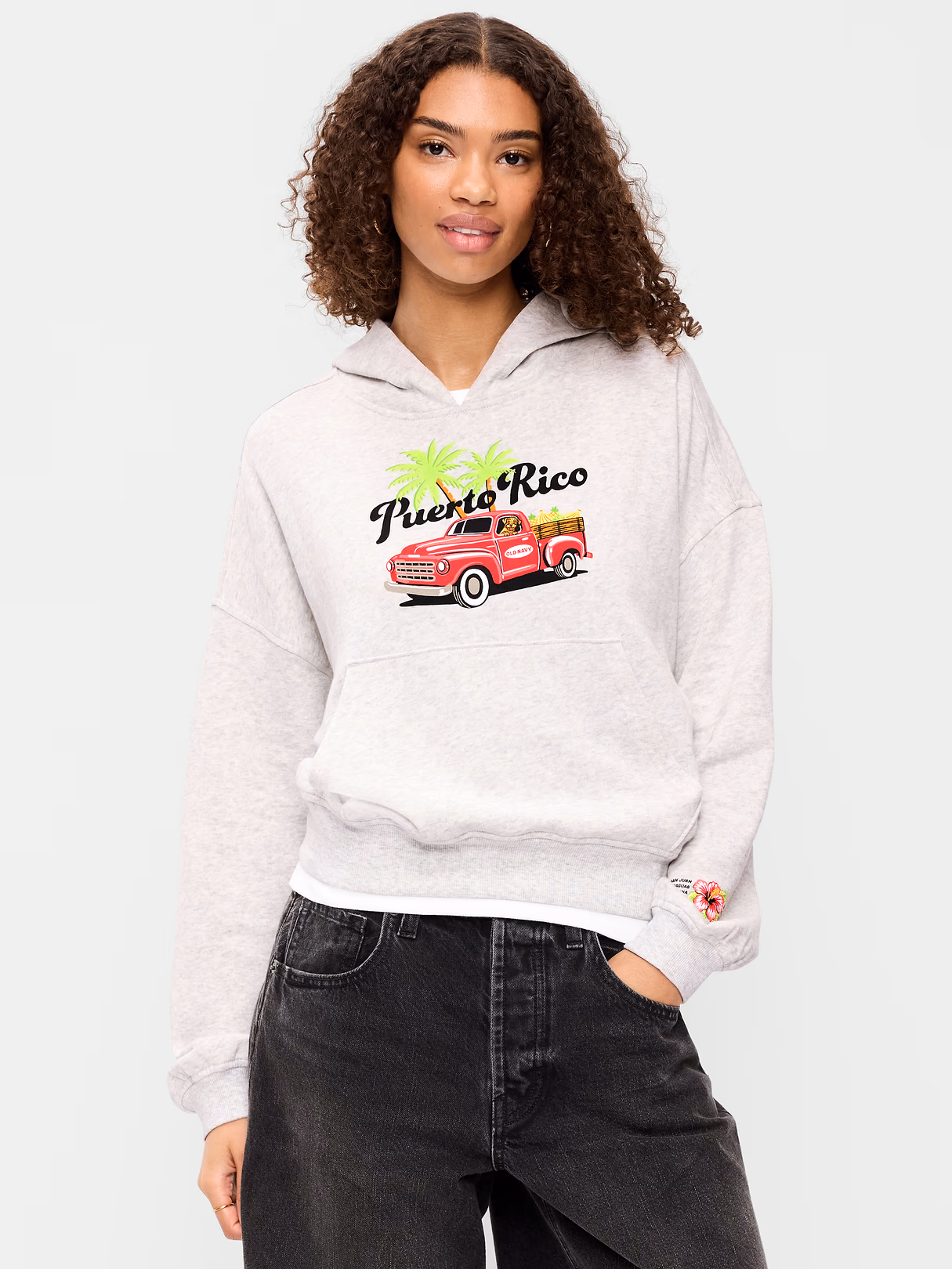 Oversized Pullover Graphic Hoodie Sweatshirt - Faux-Heather Gray