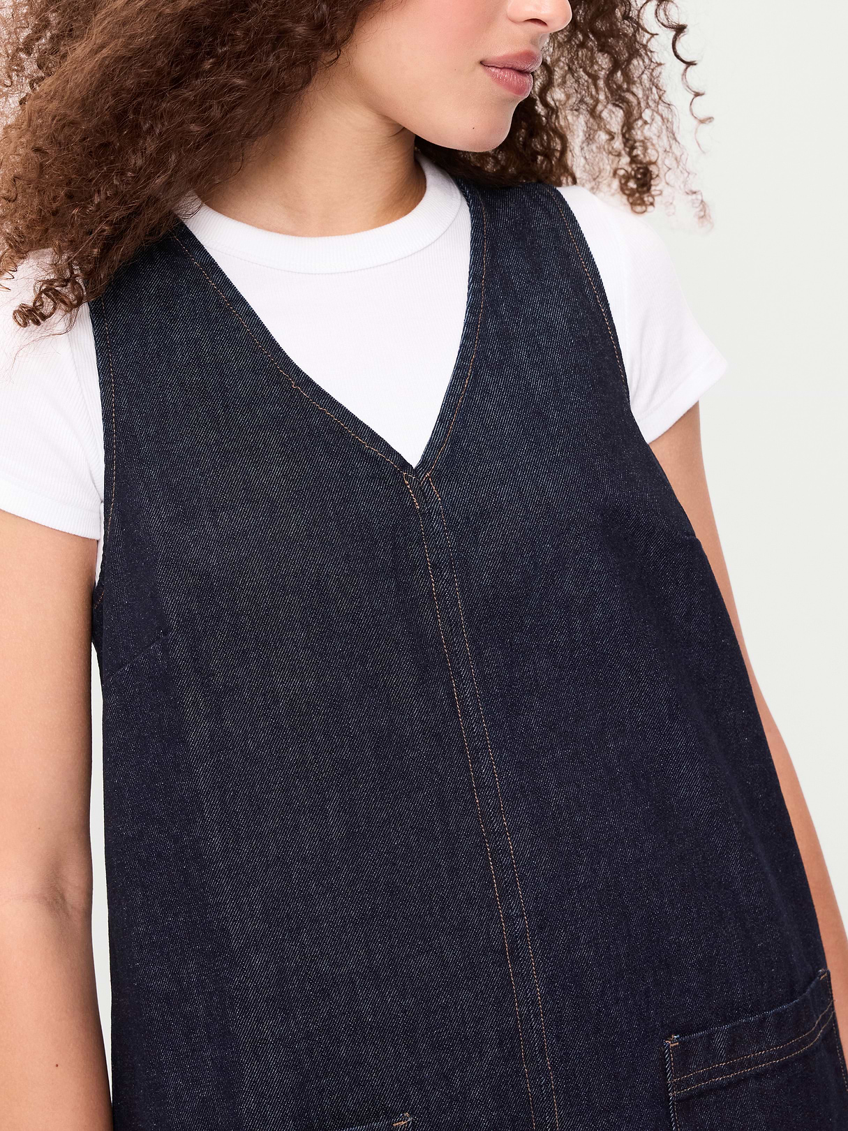 Sleeveless Pinafore Mini Dress - Dark Wash