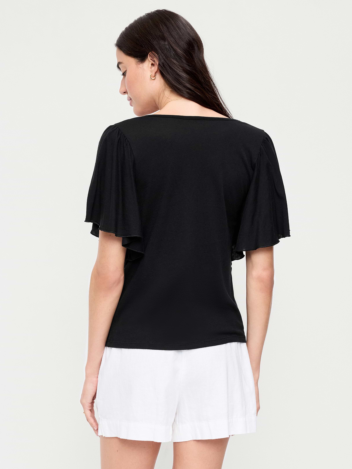 V-Neck Flutter Sleeve Top - Black Jack