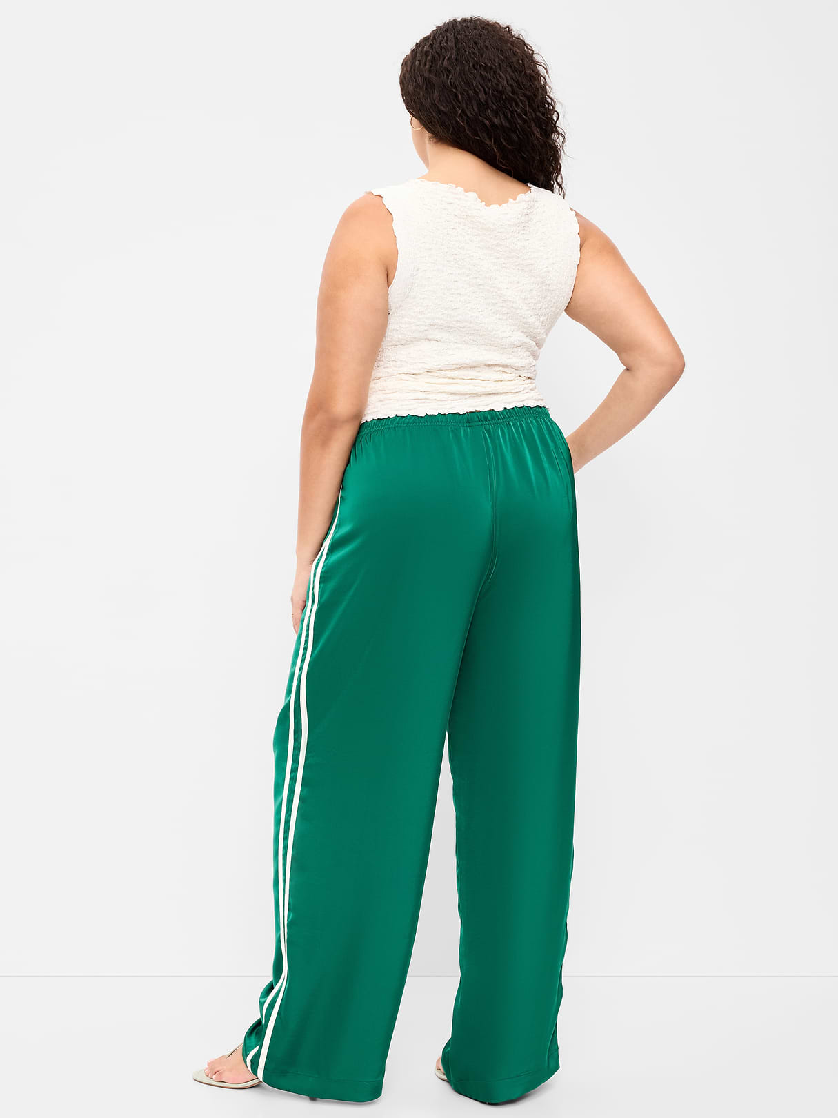 High-Waisted Satin Track Pants - Victorian Jade