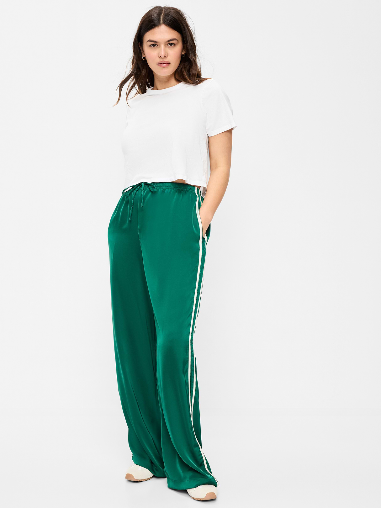 High-Waisted Satin Track Pants - Victorian Jade