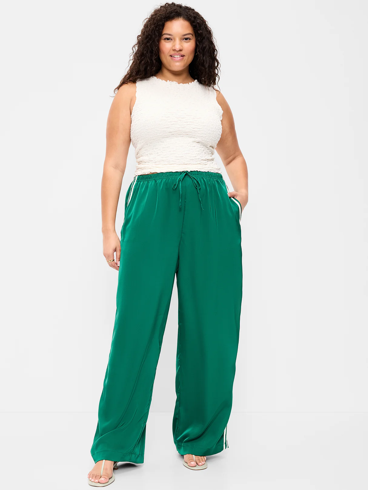 High-Waisted Satin Track Pants - Victorian Jade