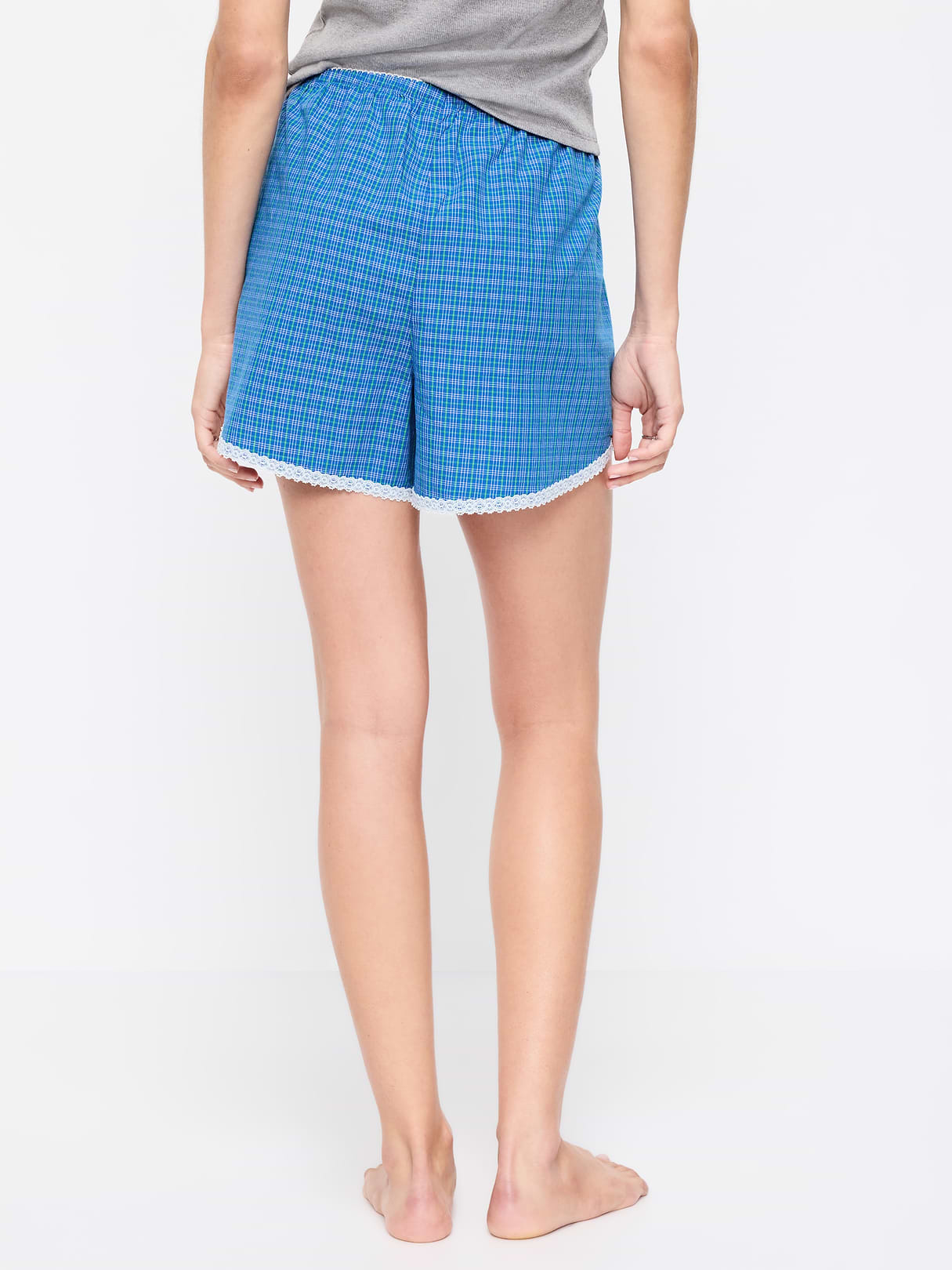 Classic Poplin Boxer Pajama Shorts - Small Blue Plaid