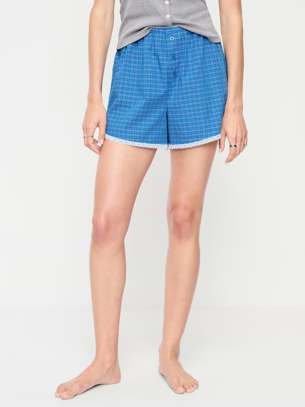 Classic Poplin Boxer Pajama Shorts - Small Blue Plaid