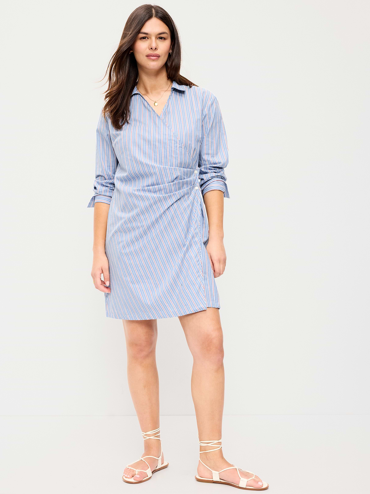 Wrap Mini Shirt Dress - Blue Stripe