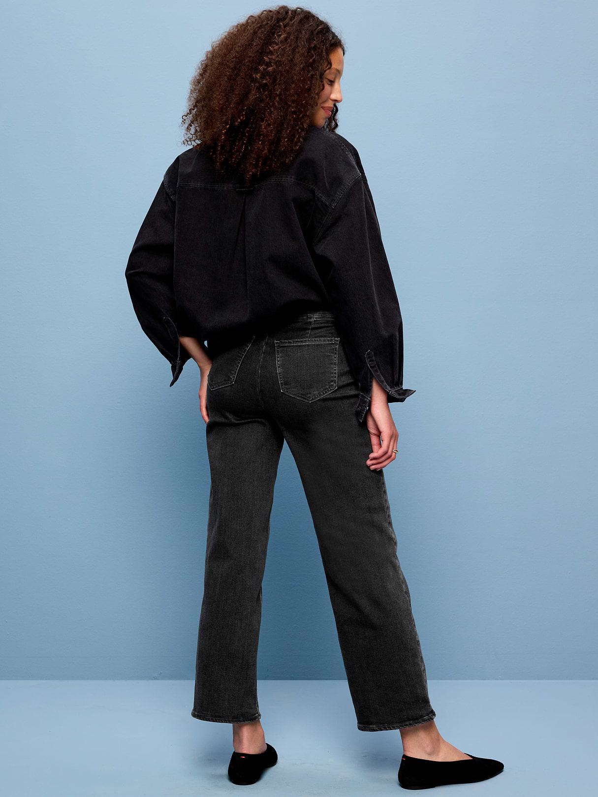 High-Waisted Weekender Pull-On Crop Wide-Leg Jeans - Dark Gray