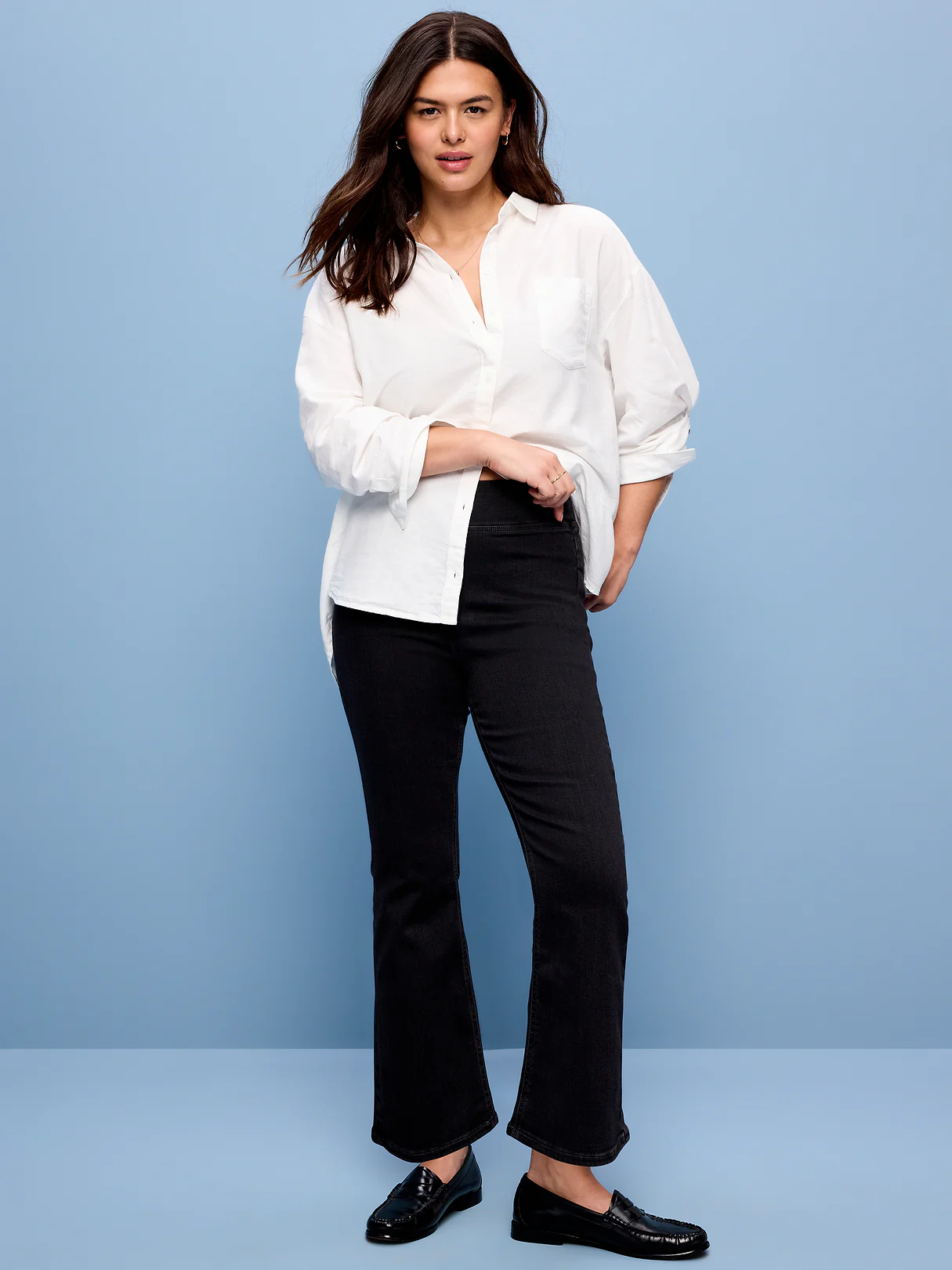 High-Waisted Weekender Pull-On Crop Flare Jeans - Dark Gray