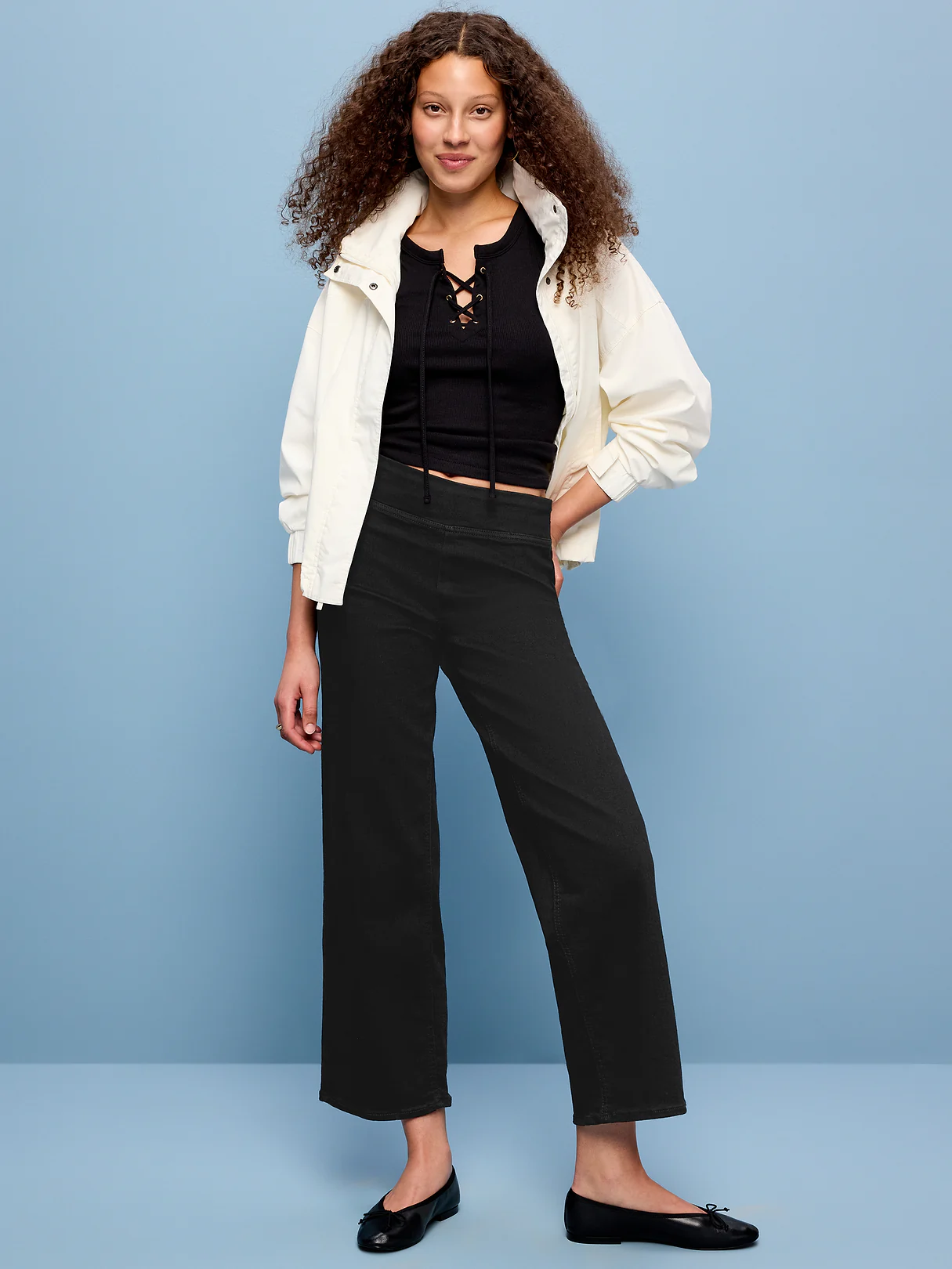 High-Waisted Weekender Pull-On Crop Wide-Leg Jeans - Black