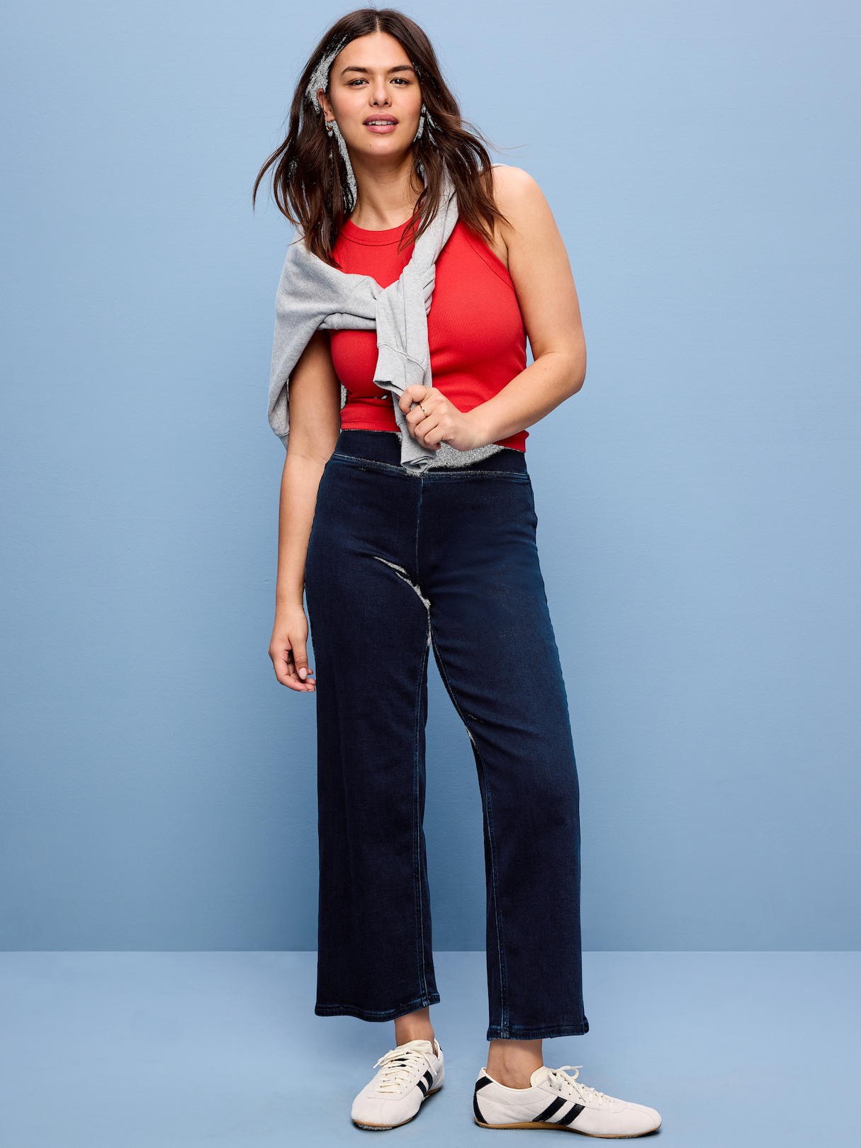 High-Waisted Weekender Pull-On Crop Wide-Leg Jeans - Isabella Turquoise