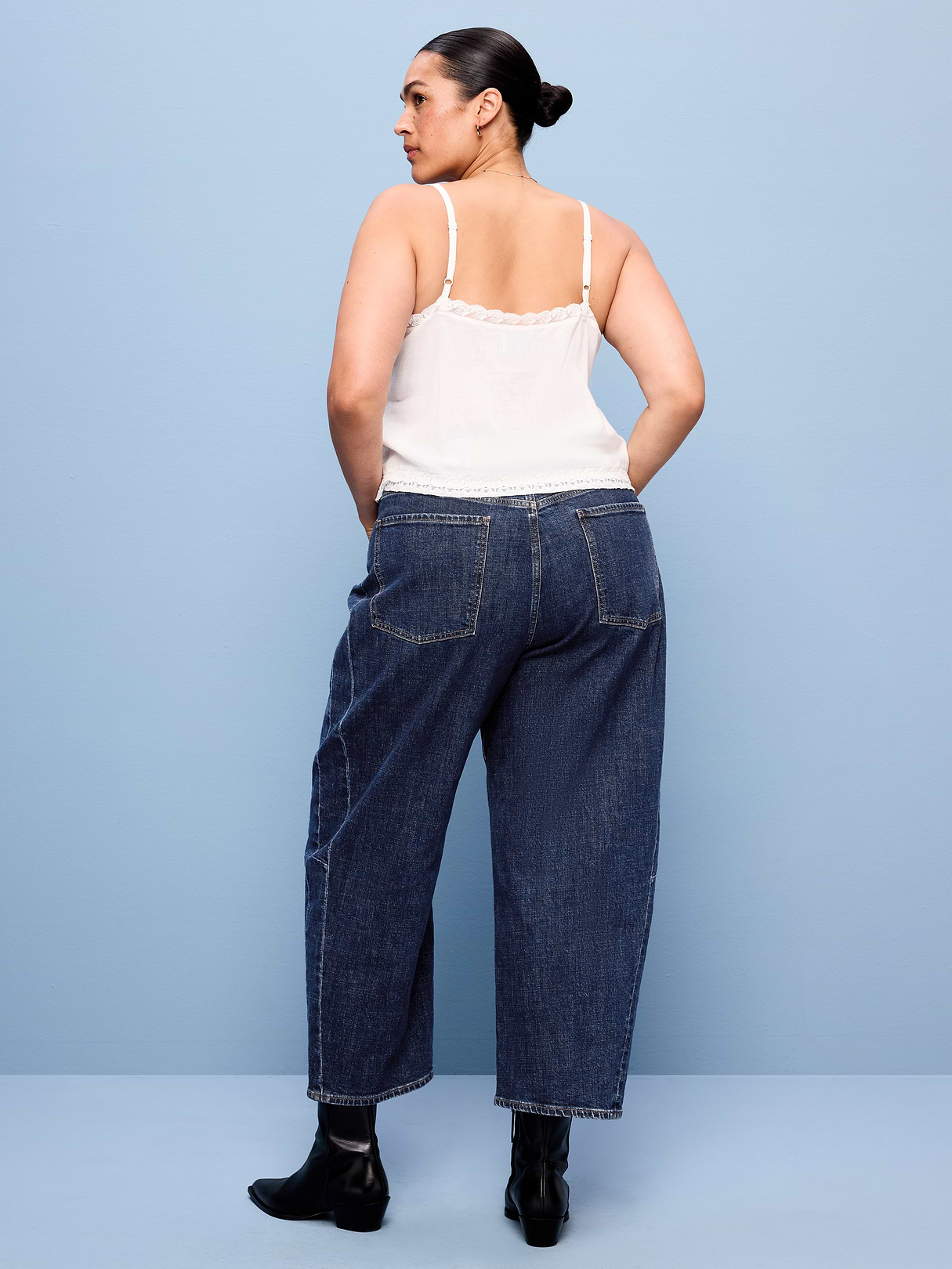 High-Waisted Baggy Barrel Ankle Jeans - Dark Wash
