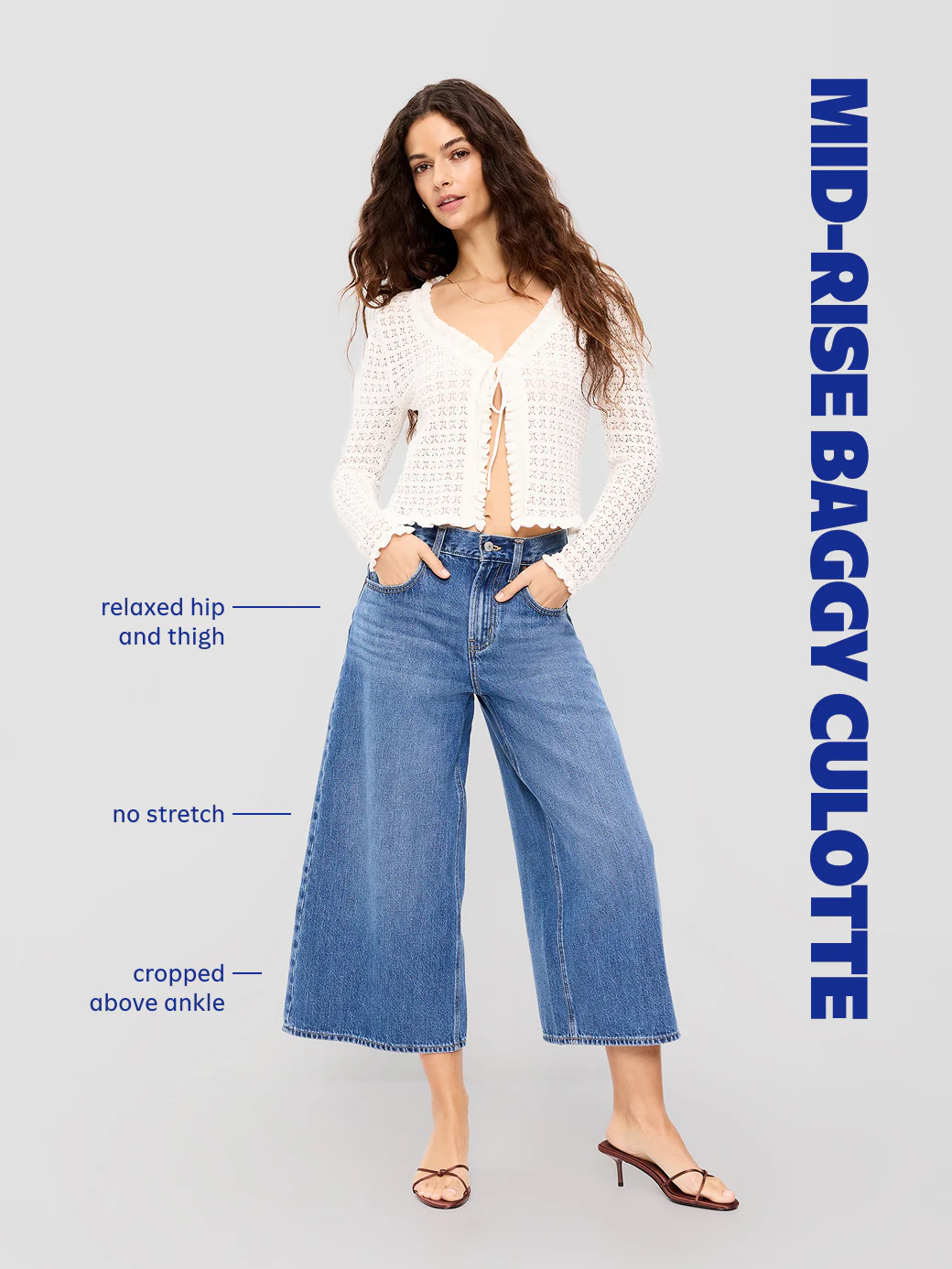 Mid-Rise Baggy Culottes - Medium Wash