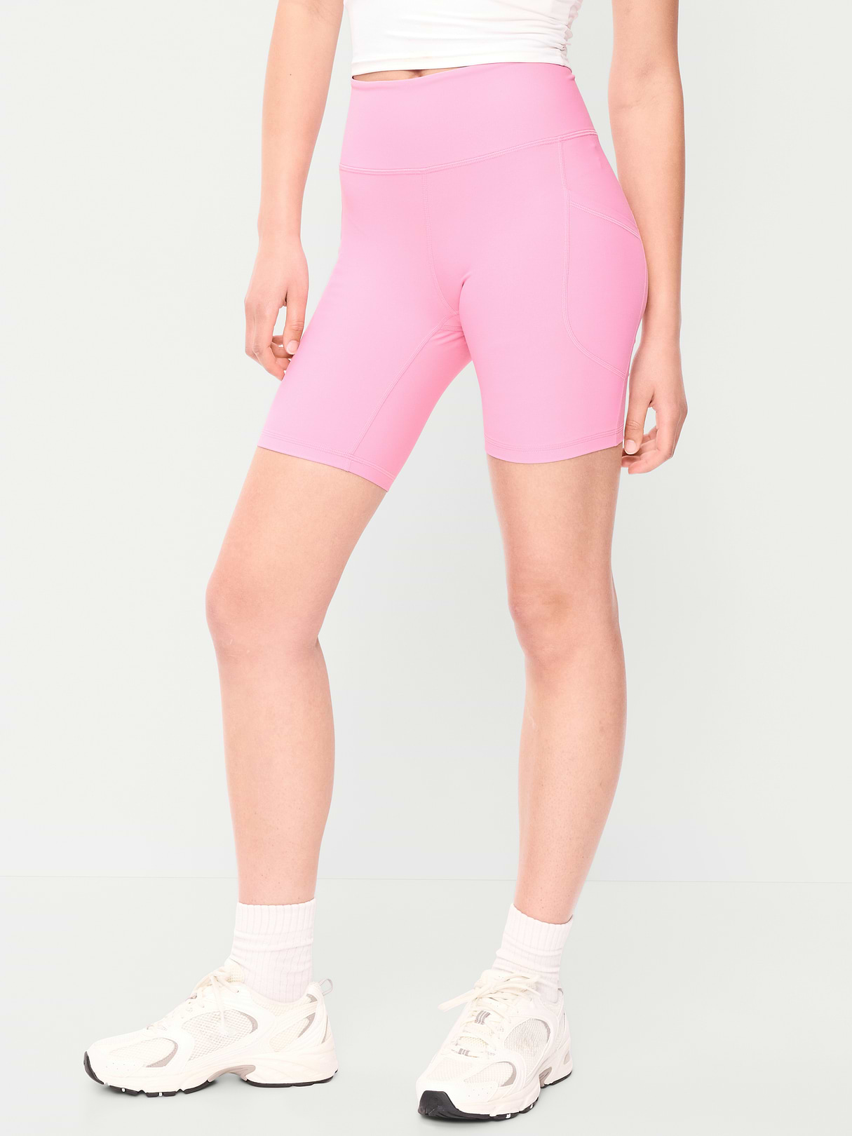 High-Waisted PowerSoft Biker Shorts -- 8-inch inseam - Sweet Sixteen
